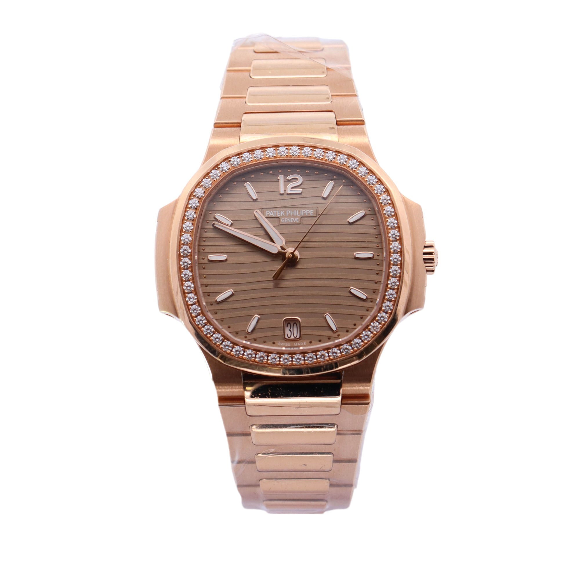 Patek Philippe Ladies Nautilus Rose Gold 32mm Champagne Stick Dial Watch Ref# 7010R/1R-013 - Happy Jewelers Fine Jewelry Lifetime Warranty