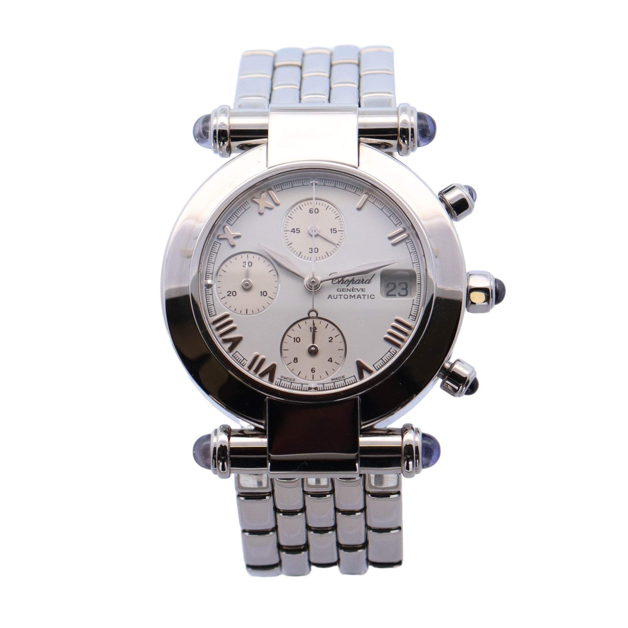 Chopard Imperiale Stainless Steel 36mm White Chronograph Roman Dial Watch Ref# 37/8210 - Happy Jewelers Fine Jewelry Lifetime Warranty