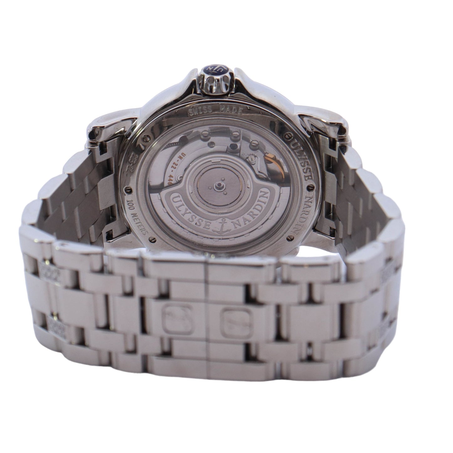 Ulysse Nardin San Marcos GMT Stainless Steel 37mm Salmon Diamond #12 & #6 Dial Watch Ref# 223-22 - Happy Jewelers Fine Jewelry Lifetime Warranty