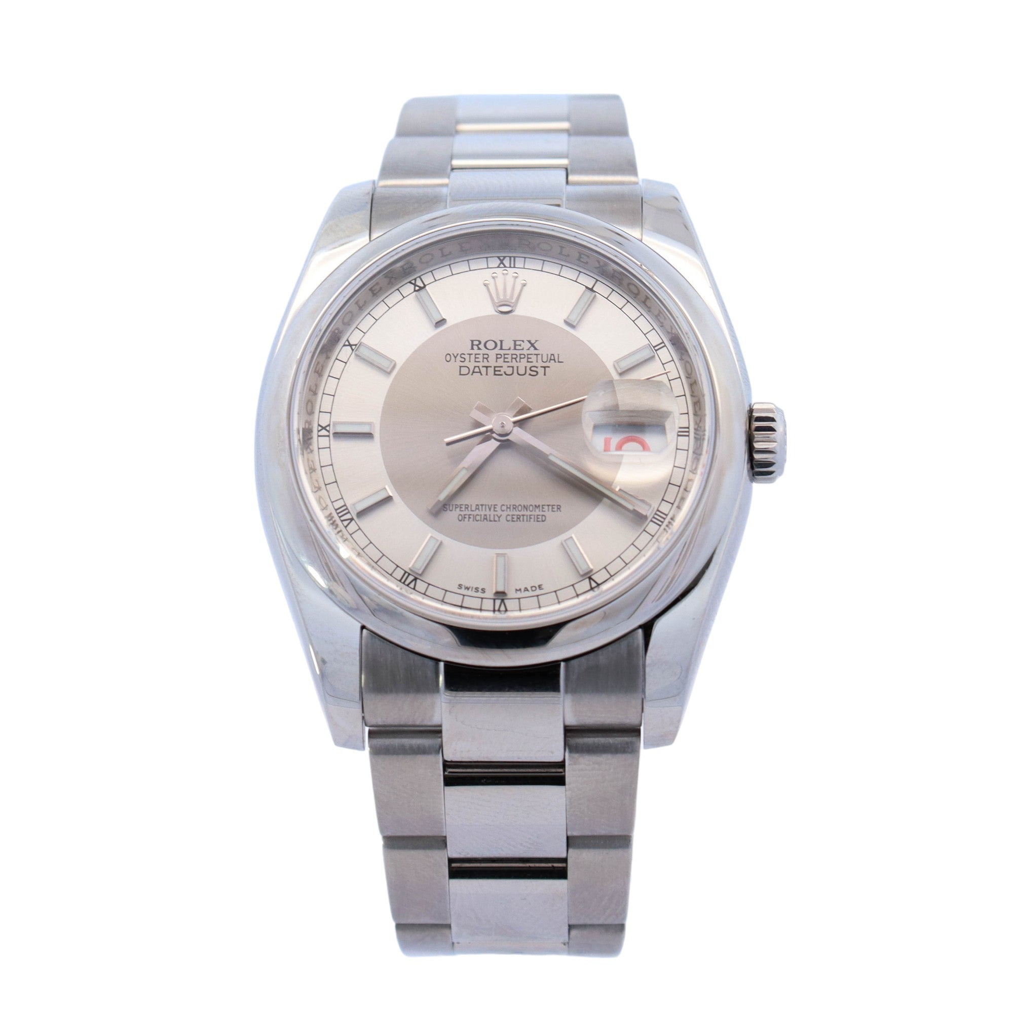 Rolex Datejust Stainless Steel 36mm Silver Stick Dial Watch Reference #: 116200 - Happy Jewelers Fine Jewelry Lifetime Warranty