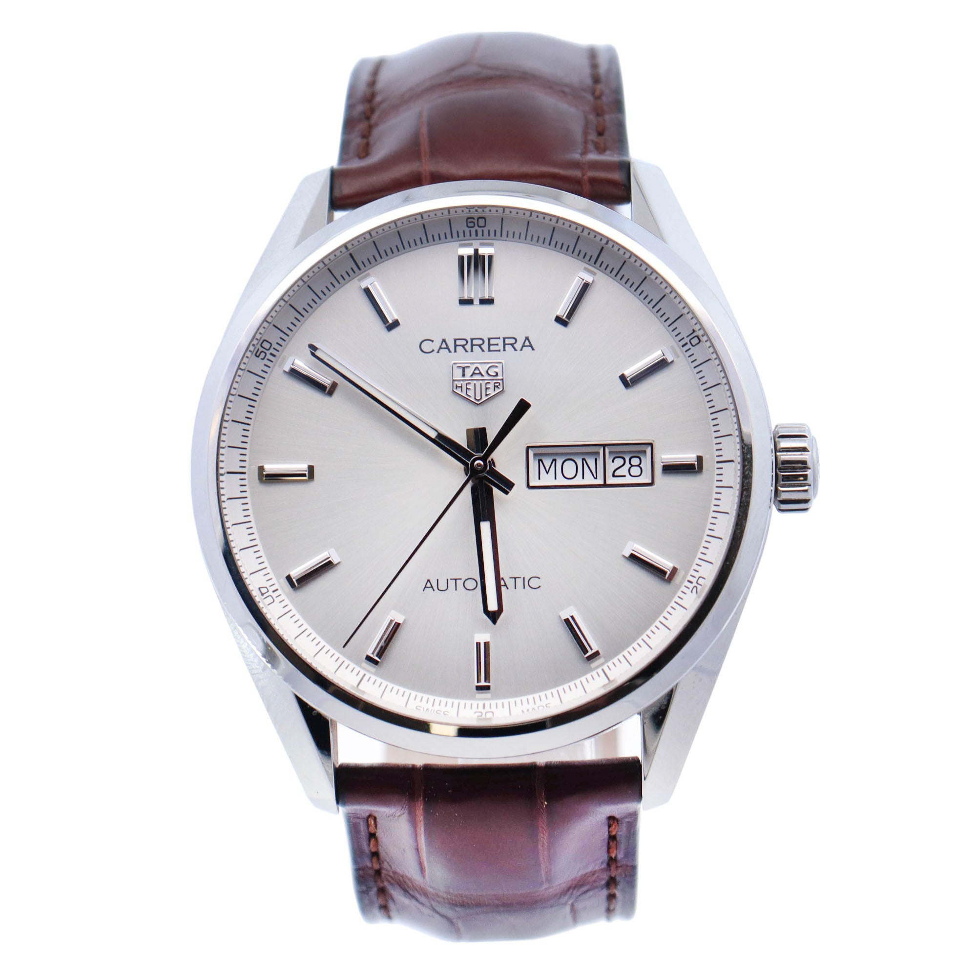 Tag Heuer Carrera Stainless Steel 41mm Silver Stick Dial Watch Reference #: WBN2011 - Happy Jewelers Fine Jewelry Lifetime Warranty