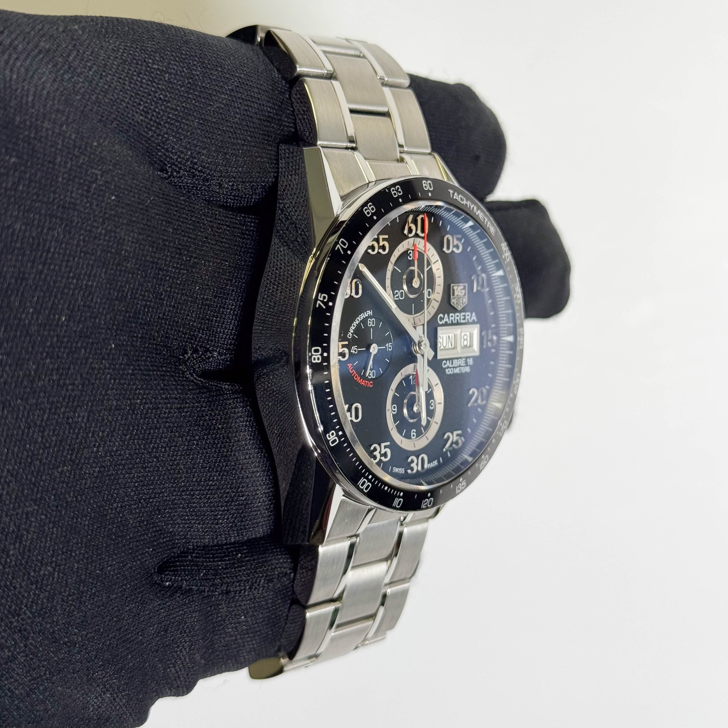 Tag Heuer Mens Carrera Day Date Stainless Steel 43mm Chronograph Dial Watch Ref# CV2A10 - Happy Jewelers Fine Jewelry Lifetime Warranty