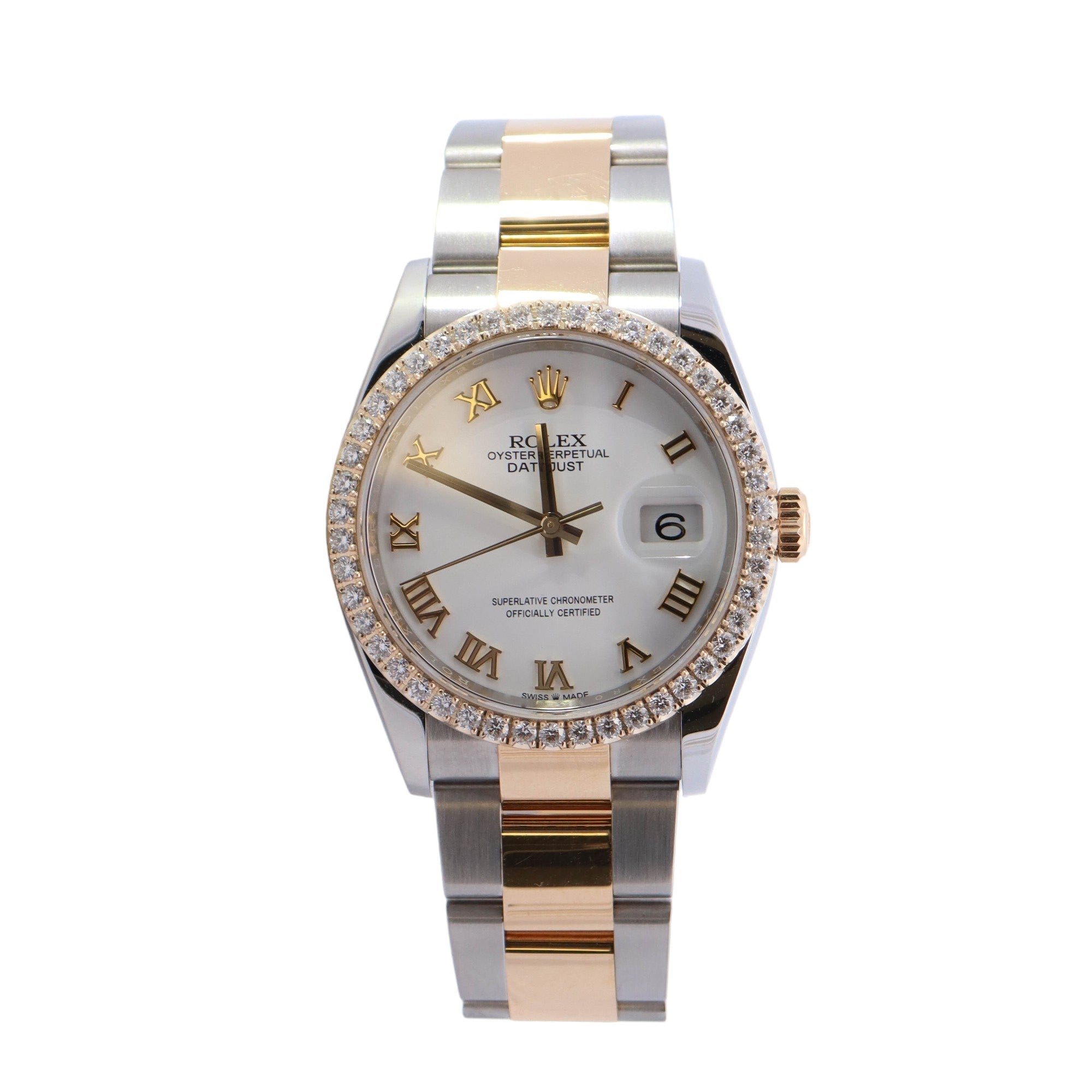 Rolex Datejust TT Stainless Steel & Yellow Gold 36mm Custom White Roman Dial Watch Reference #: 126233 - Happy Jewelers Fine Jewelry Lifetime Warranty