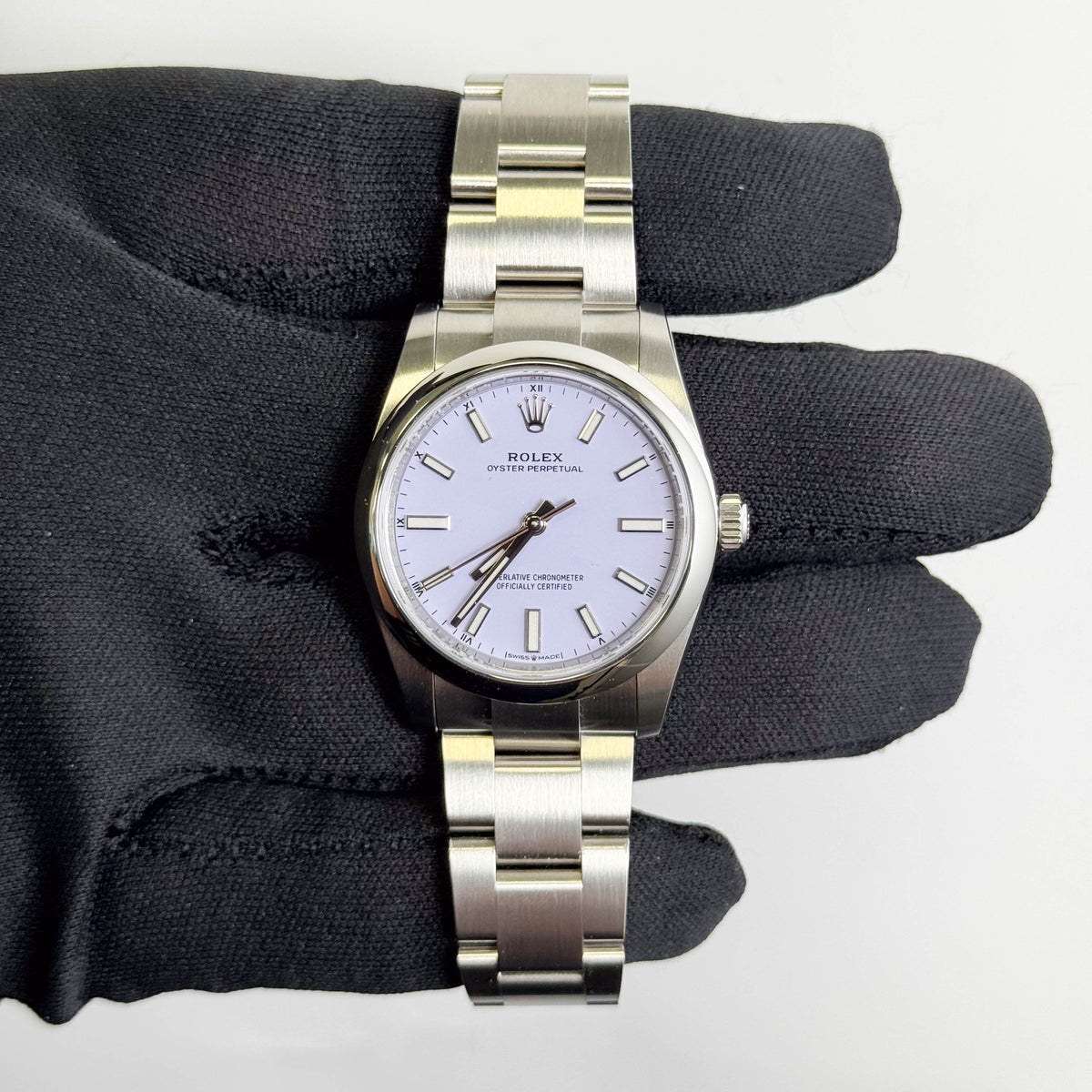 Rolex Oyster Perpetual 34mm Lavender Dial Watch Ref# 124200