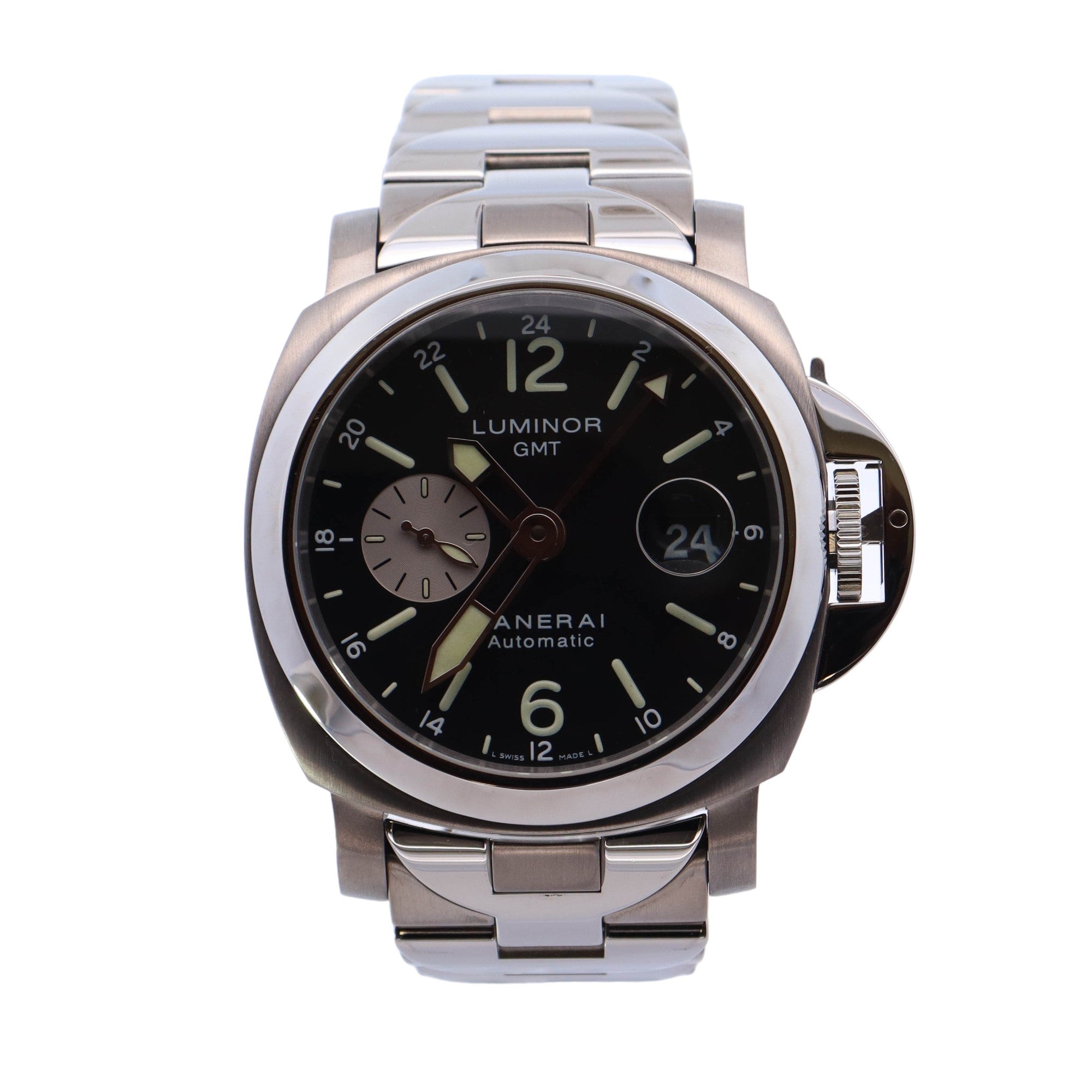 Panerai Luminor GMT Stainless Steel & Titanium 44mm Black Arabic & Stick Dial Watch - Happy Jewelers Fine Jewelry Lifetime Warranty