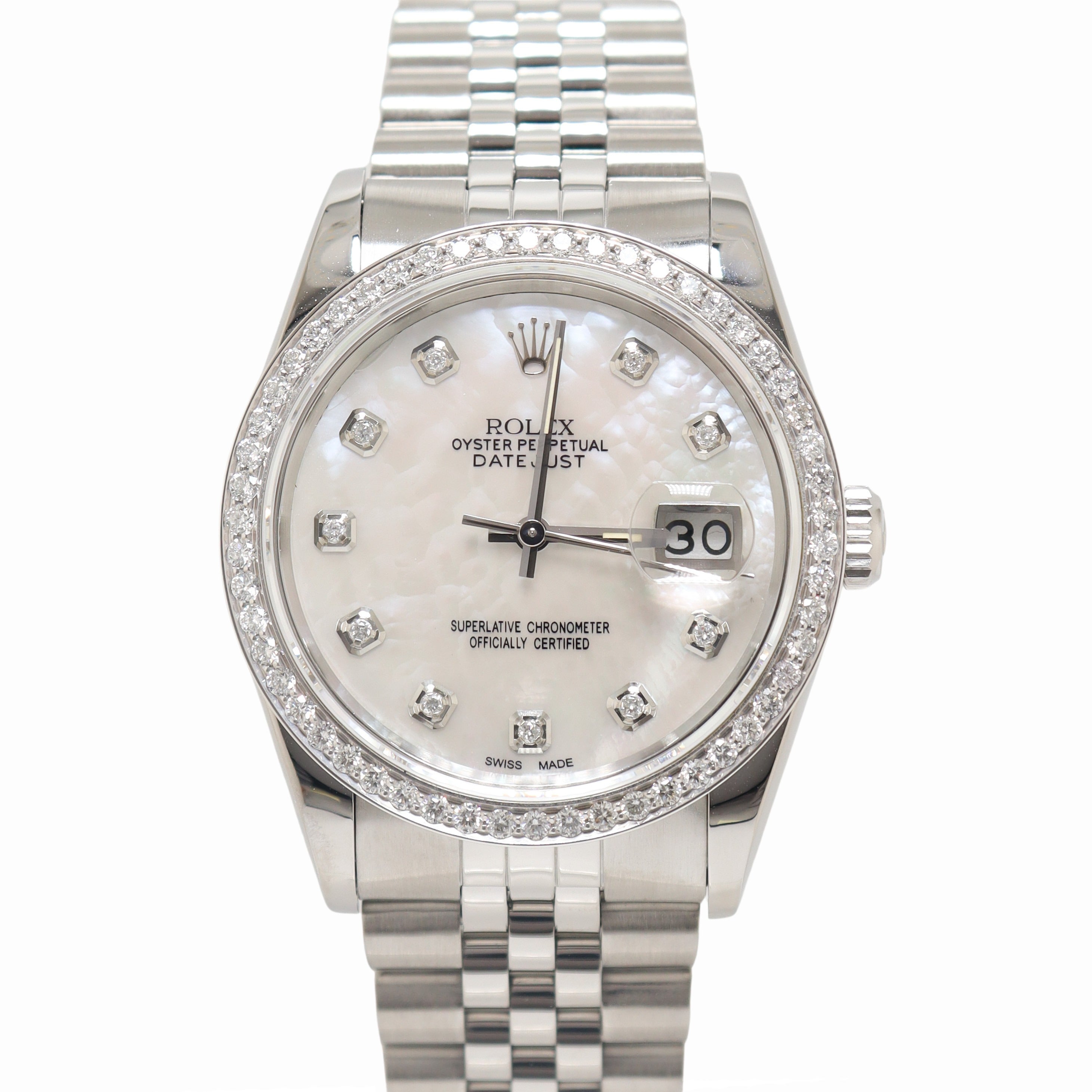 Rolex Datejust 36 Stainless Steel Custom White MOP Diamond Dial Watch Reference# 16234 - Happy Jewelers Fine Jewelry Lifetime Warranty