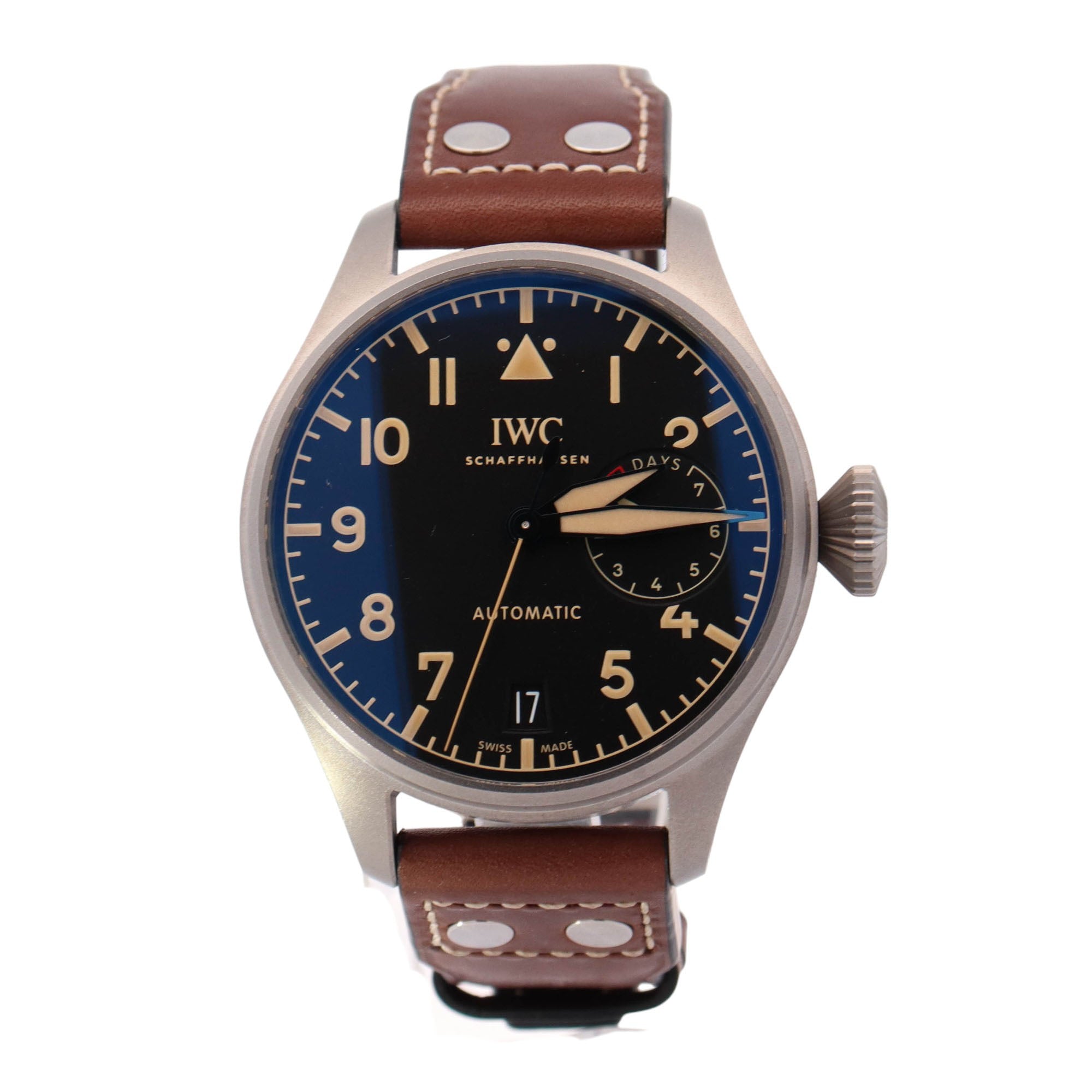 IWC Mens Big Pilot Titanium 46mm Black Arabic Numeral Dial Watch Reference# IW501004 - Happy Jewelers Fine Jewelry Lifetime Warranty