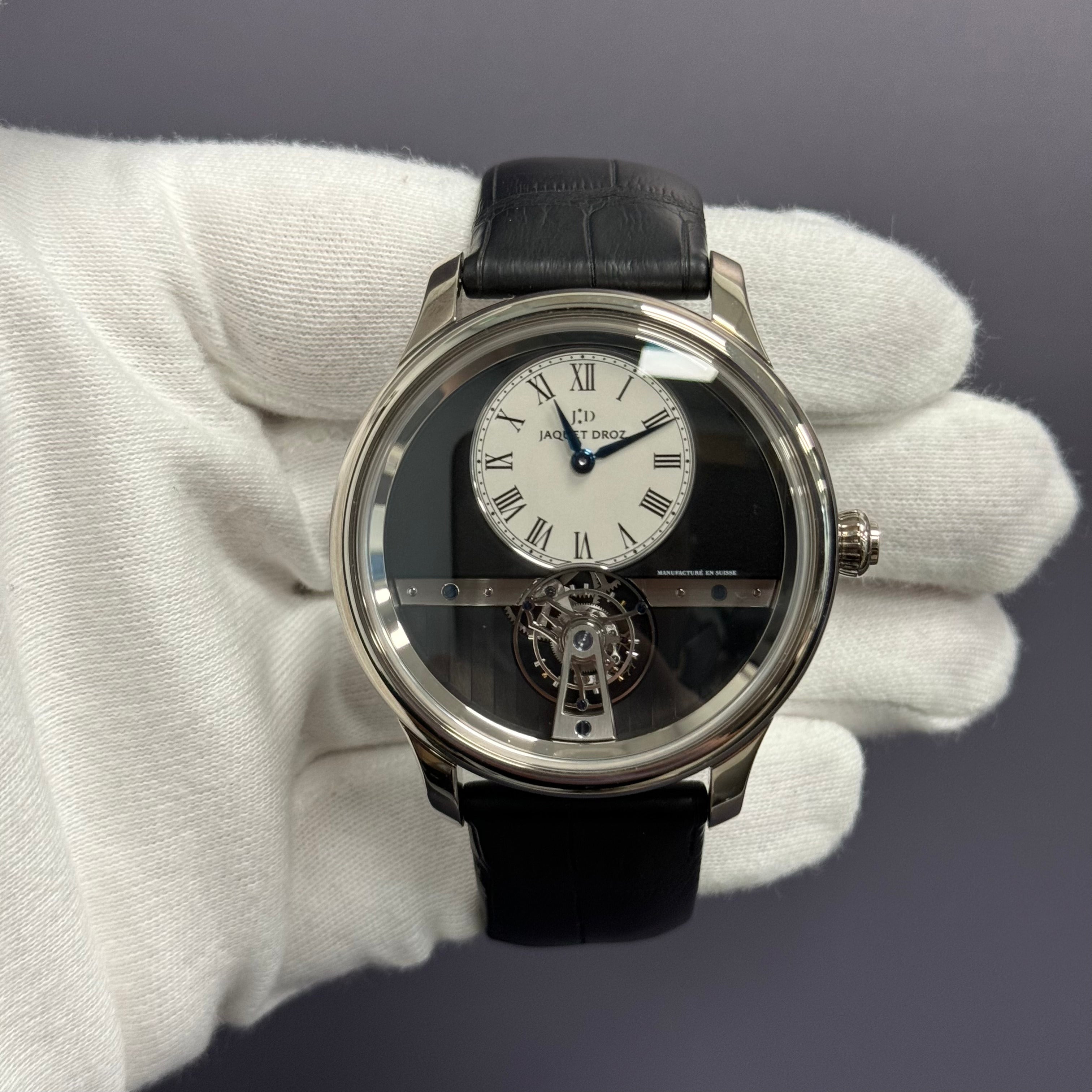 Jaquet Droz La Chaux-De-Fonds 43mm White Gold Black Dial Ref# J023034201 - Happy Jewelers Fine Jewelry Lifetime Warranty