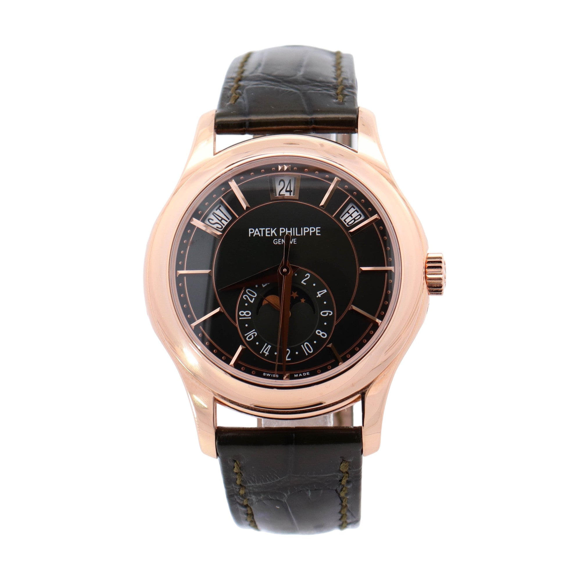 Patek Philippe Complications Rose Gold 40mm Olive Stick Dial Watch Reference #: 5205R-011 - Happy Jewelers Fine Jewelry Lifetime Warranty