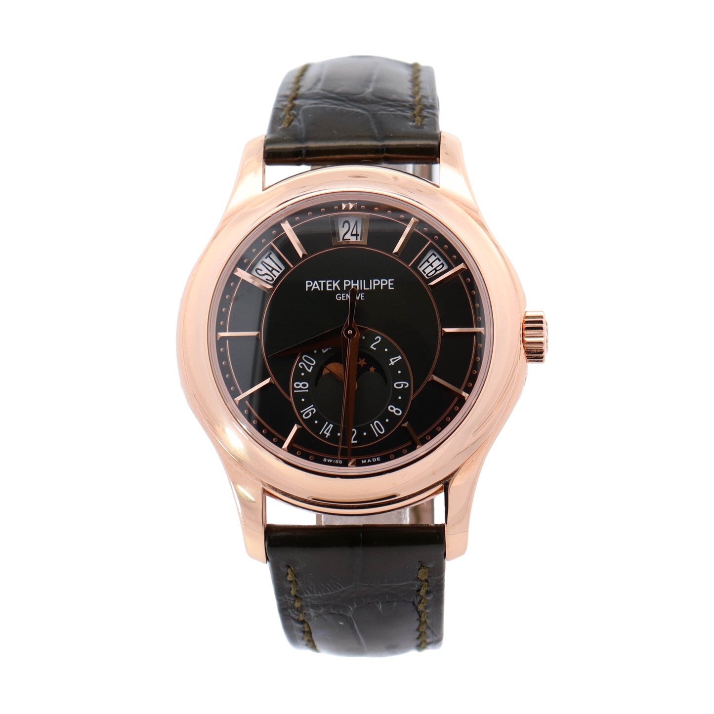 Patek Philippe Complications Rose Gold 40mm Olive Stick Dial Watch Reference #: 5205R-011 - Happy Jewelers Fine Jewelry Lifetime Warranty