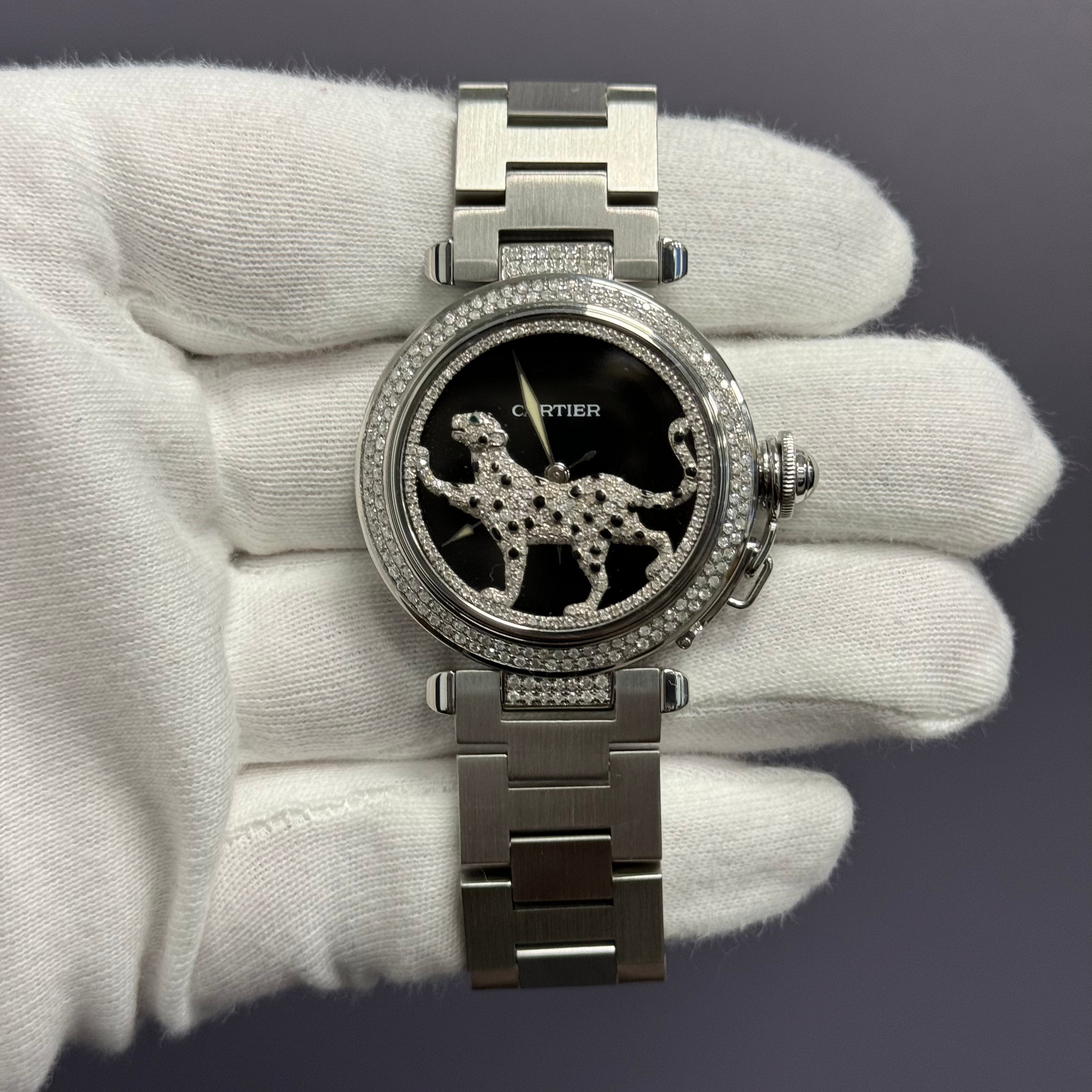 Cartier Pasha 35mm Stainless Steel Custom Panther Dial Ref# 2324 - Happy Jewelers Fine Jewelry Lifetime Warranty