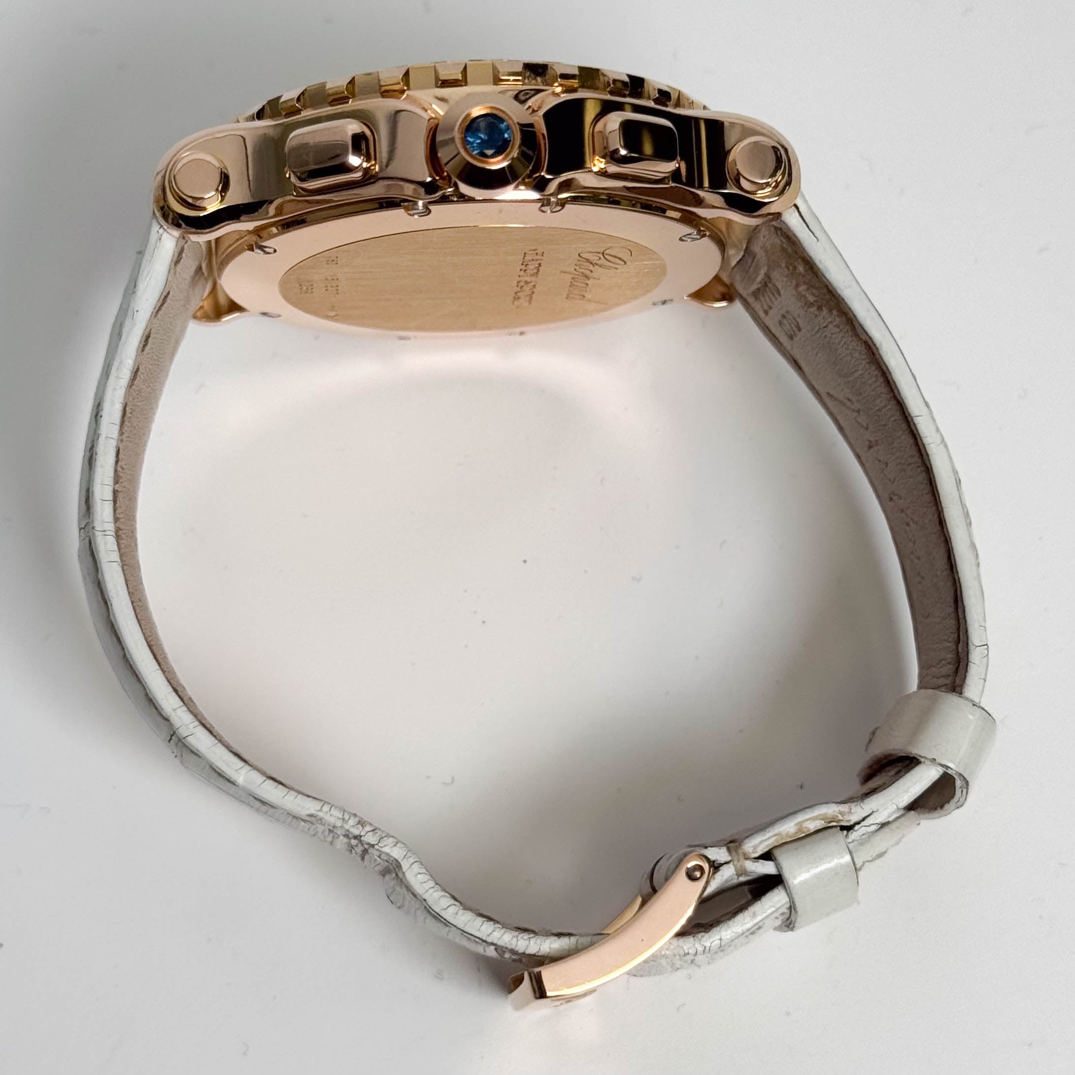 Chopard Happy Sport 42mm Rose Gold White Roman Stick Chronograph Dial Watch Ref# 288515-9002 - Happy Jewelers Fine Jewelry Lifetime Warranty
