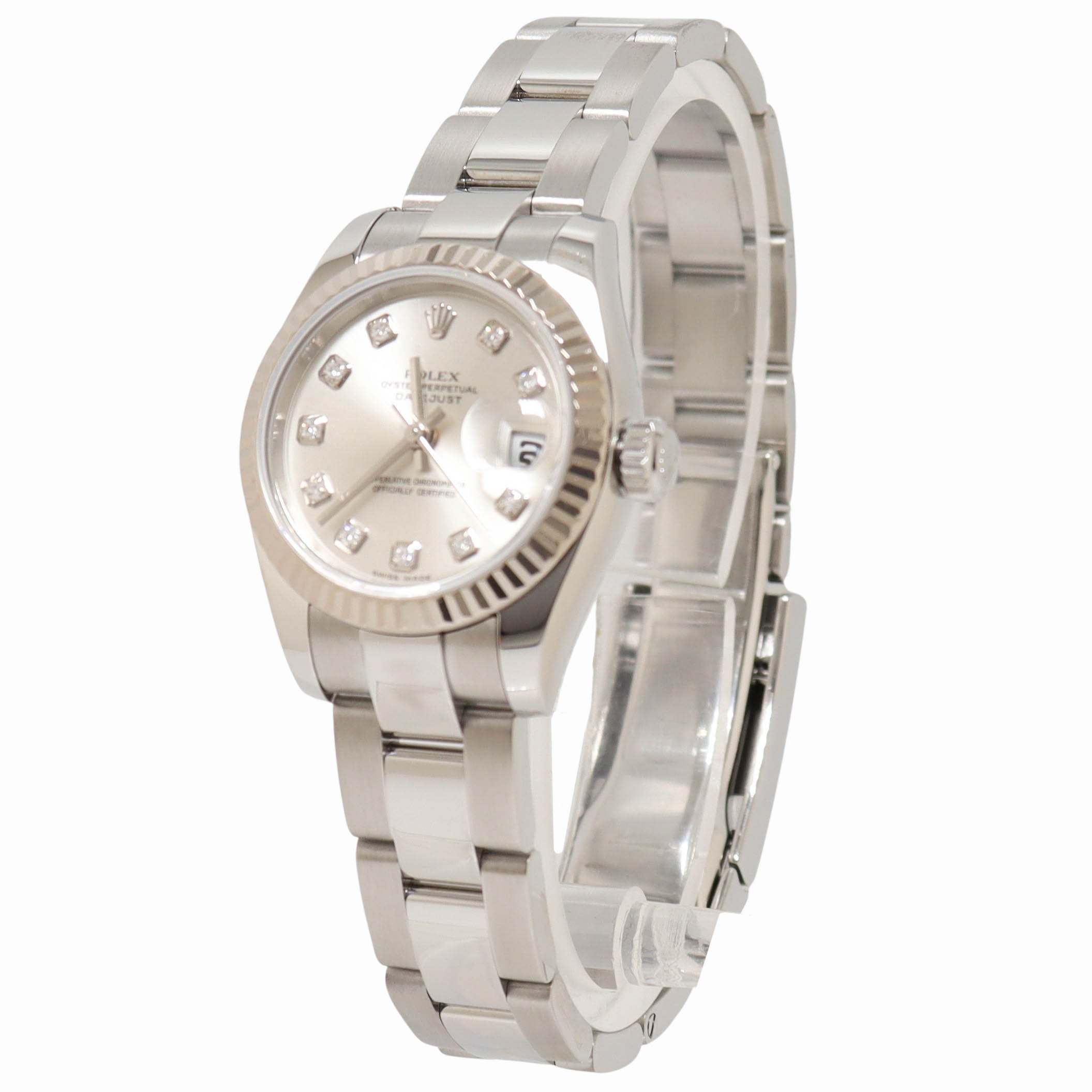 Rolex Datejust 26mm Stainless Steel Silver Diamond Dial Watch Reference# 179174 - Happy Jewelers Fine Jewelry Lifetime Warranty