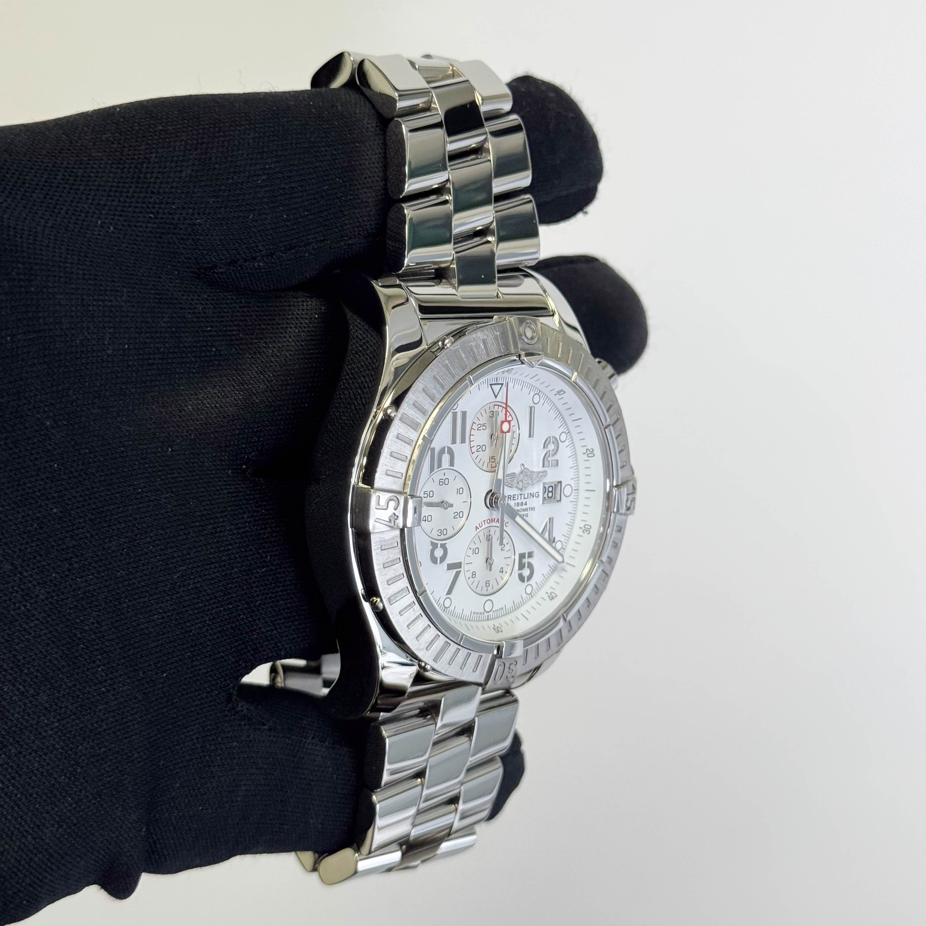 Breitling Super Avenger Stainless Steel 48mm White Dial Watch Ref# A13370 - Happy Jewelers Fine Jewelry Lifetime Warranty