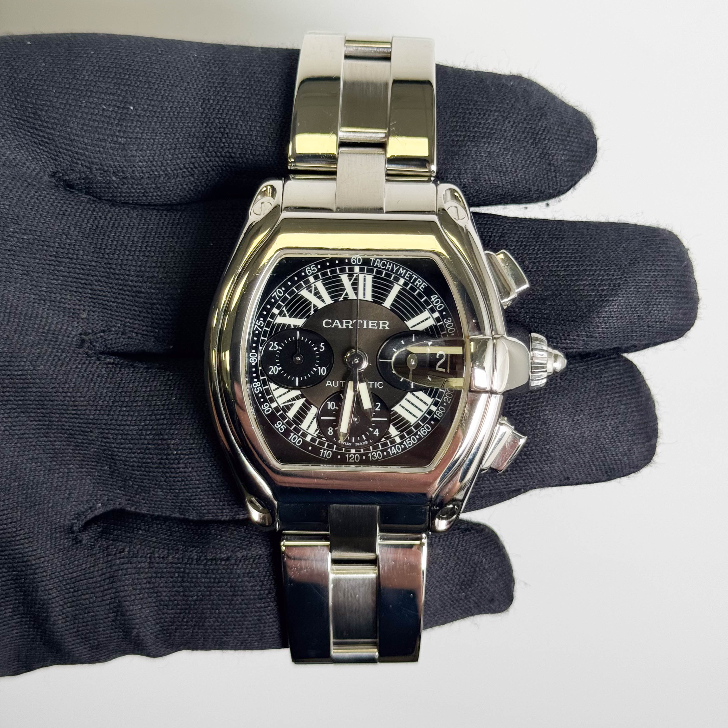 Cartier Roadster XL Stainless Steel 43mm Black Chronograph Dial Watch Ref# W62007X6 - Happy Jewelers Fine Jewelry Lifetime Warranty
