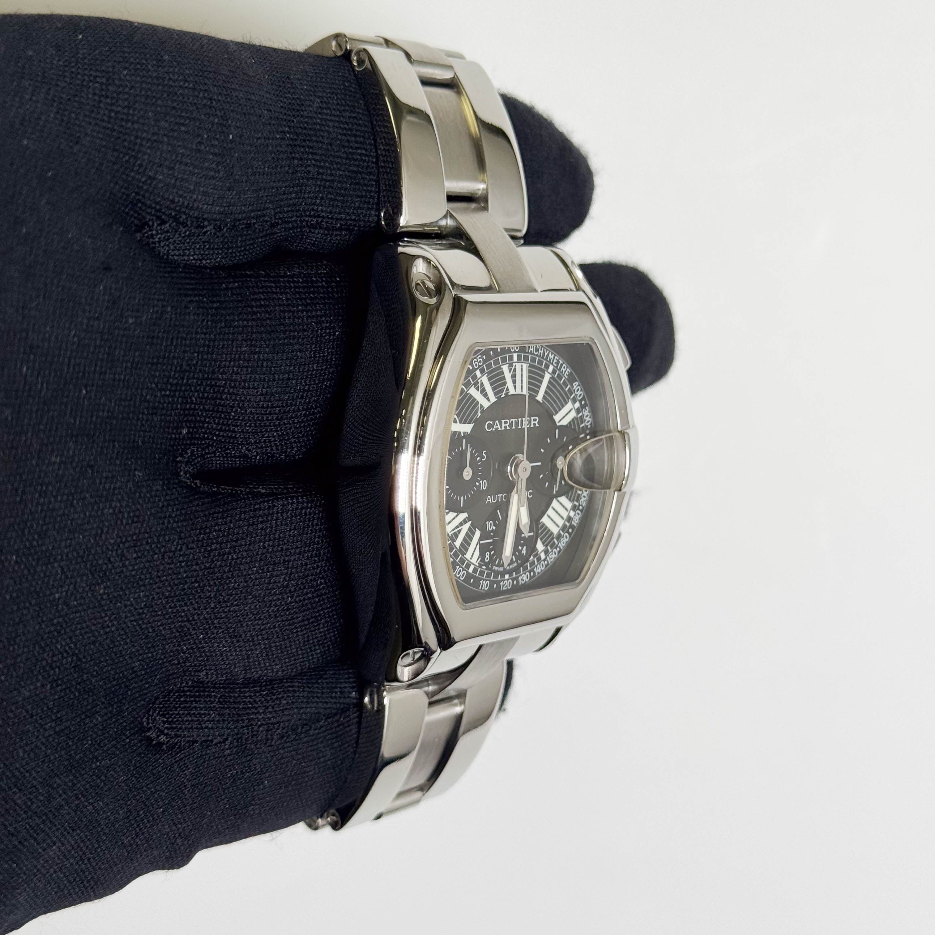 Cartier Roadster XL Stainless Steel 43mm Black Chronograph Dial Watch Ref# W62007X6 - Happy Jewelers Fine Jewelry Lifetime Warranty