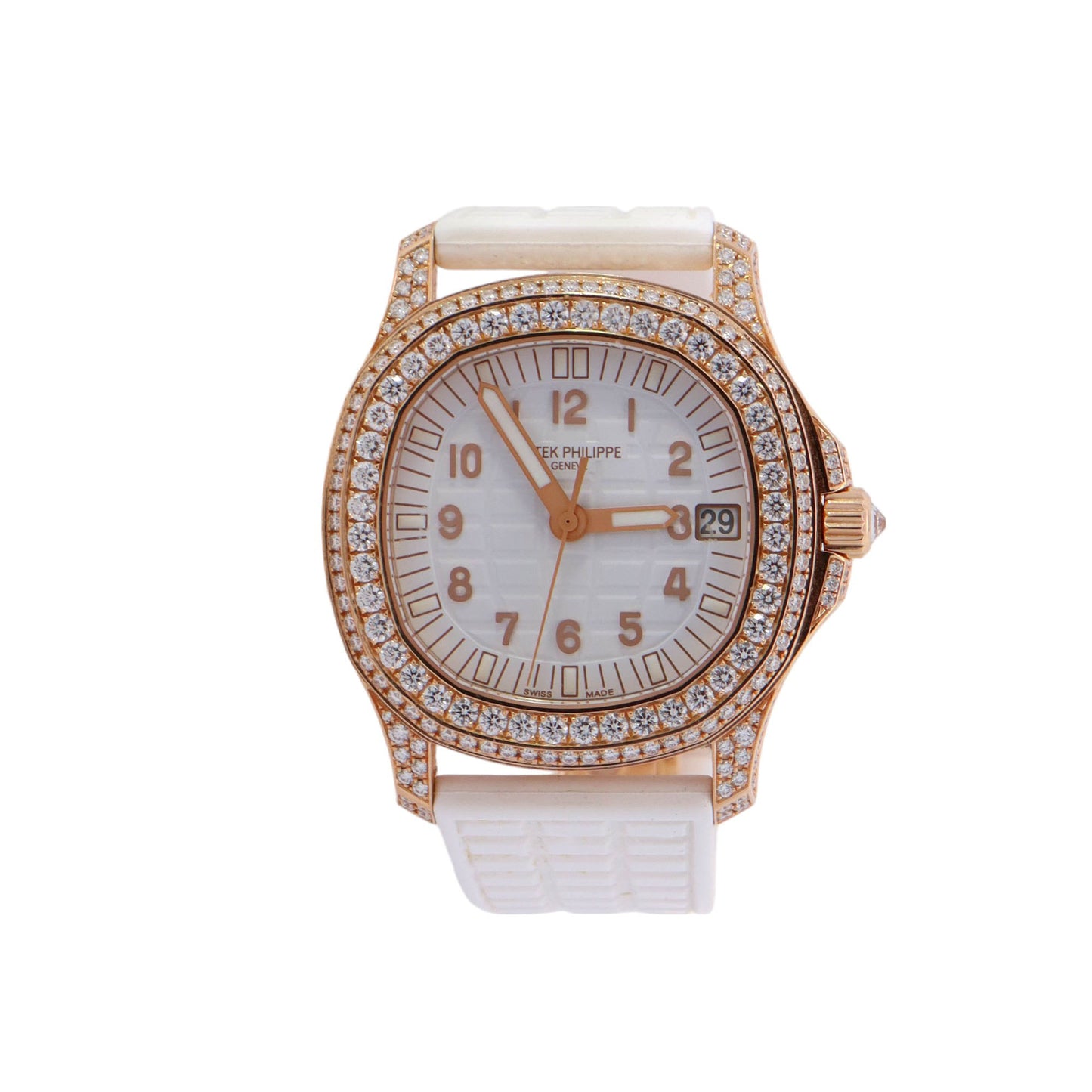 Patek Philippe Aquanut Yellow Gold 35mm White Arabic Dial Watch Reference #: 5068R - Happy Jewelers Fine Jewelry Lifetime Warranty