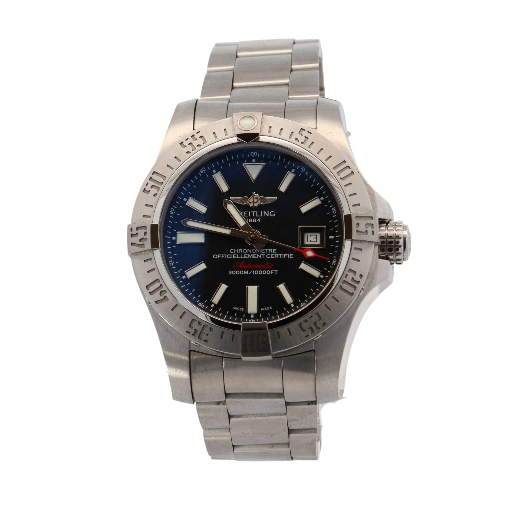 Breitling Avenger Stainless Steel 45mm Black Dial Watch Reference #: A17331 - Happy Jewelers Fine Jewelry Lifetime Warranty