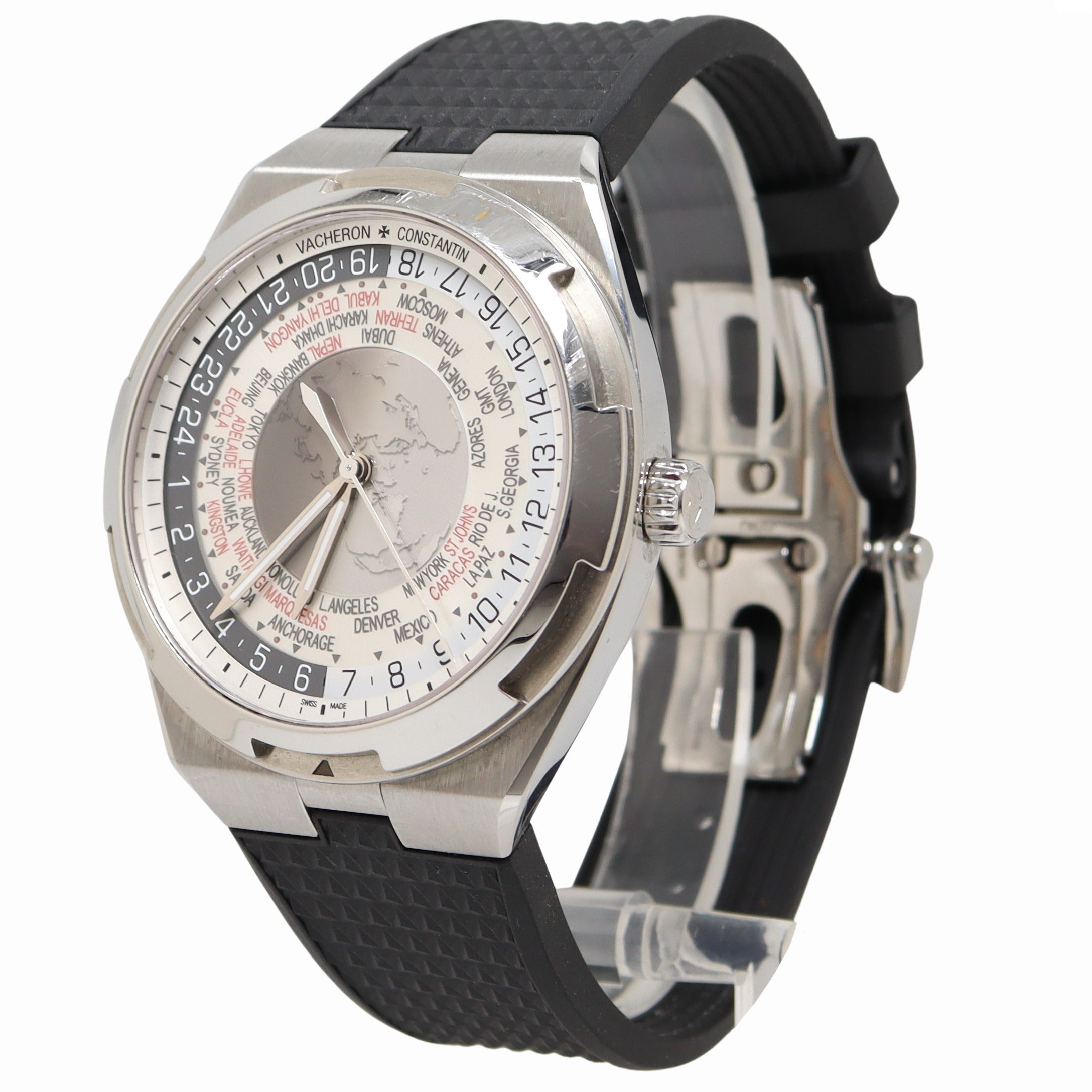 Vacheron Constantin Overseas World Time Series Stainless Steel 43.5mm White/Grey Dial Watch Reference #: 7700V - Happy Jewelers Fine Jewelry Lifetime Warranty