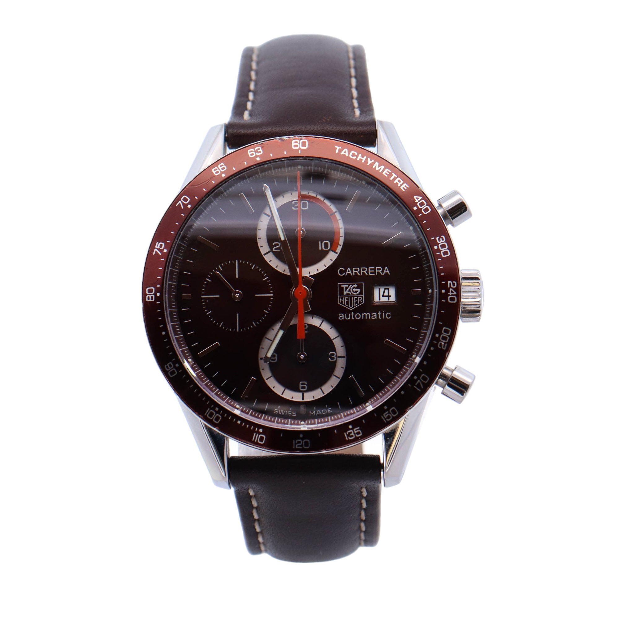 Tag Heuer Carerra Calibre 16 Stainless steel 41mm Brown Chronograph Stick Dial Watch Reference #: CV2013-0 - Happy Jewelers Fine Jewelry Lifetime Warranty