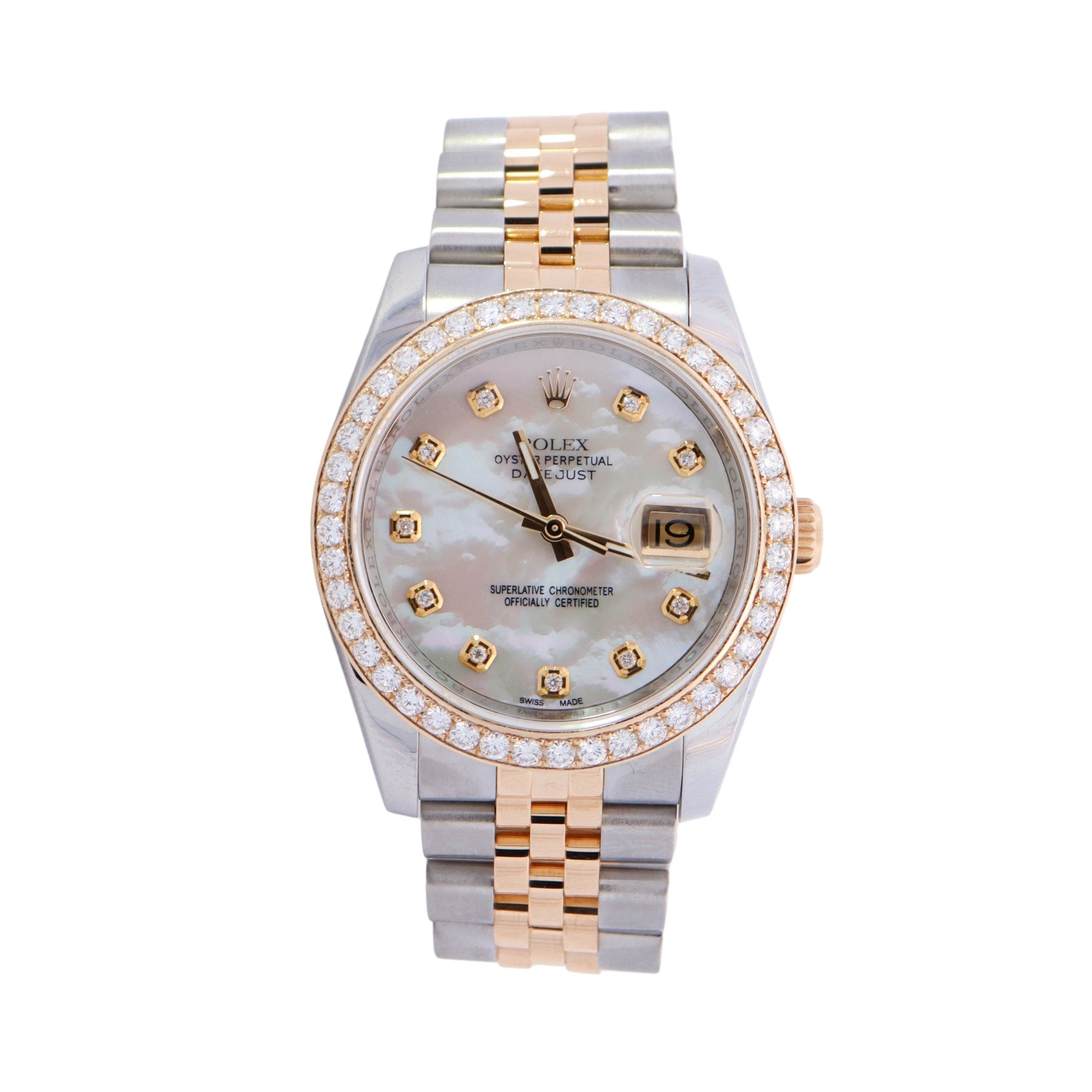 Rolex Datejust Two Tone Yellow Gold & Steel 36mm White MOP Diamond Dial Watch Reference #: 116233 - Happy Jewelers Fine Jewelry Lifetime Warranty