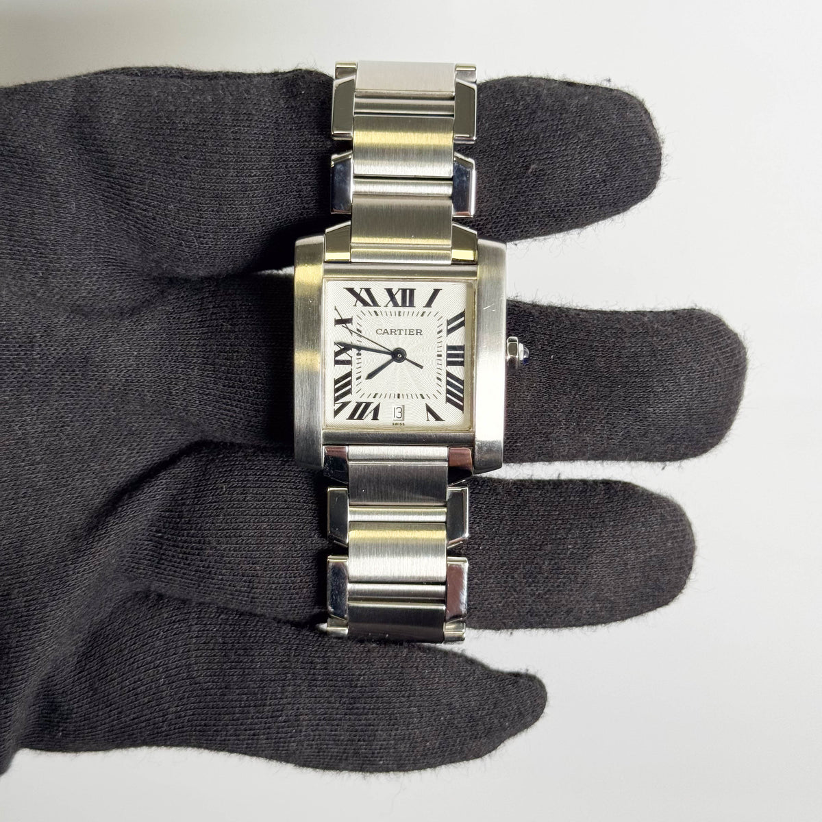 Cartier Tank Française Stainless Steel 28mm White Dial Watch Ref# W51002Q3