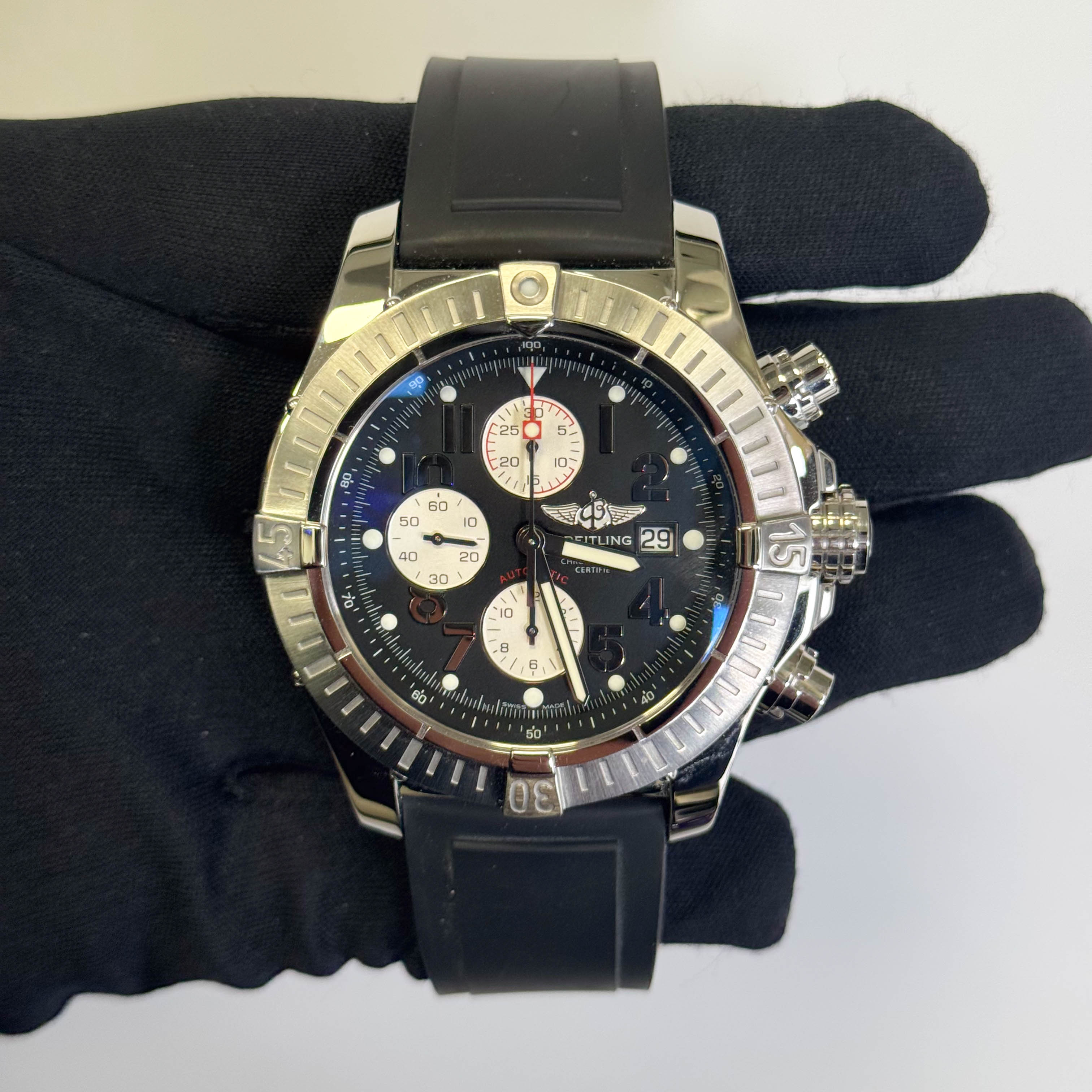 Breitling Super Avenger Stainless Steel 48mm Black Dial Watch Ref# A13370 - Happy Jewelers Fine Jewelry Lifetime Warranty