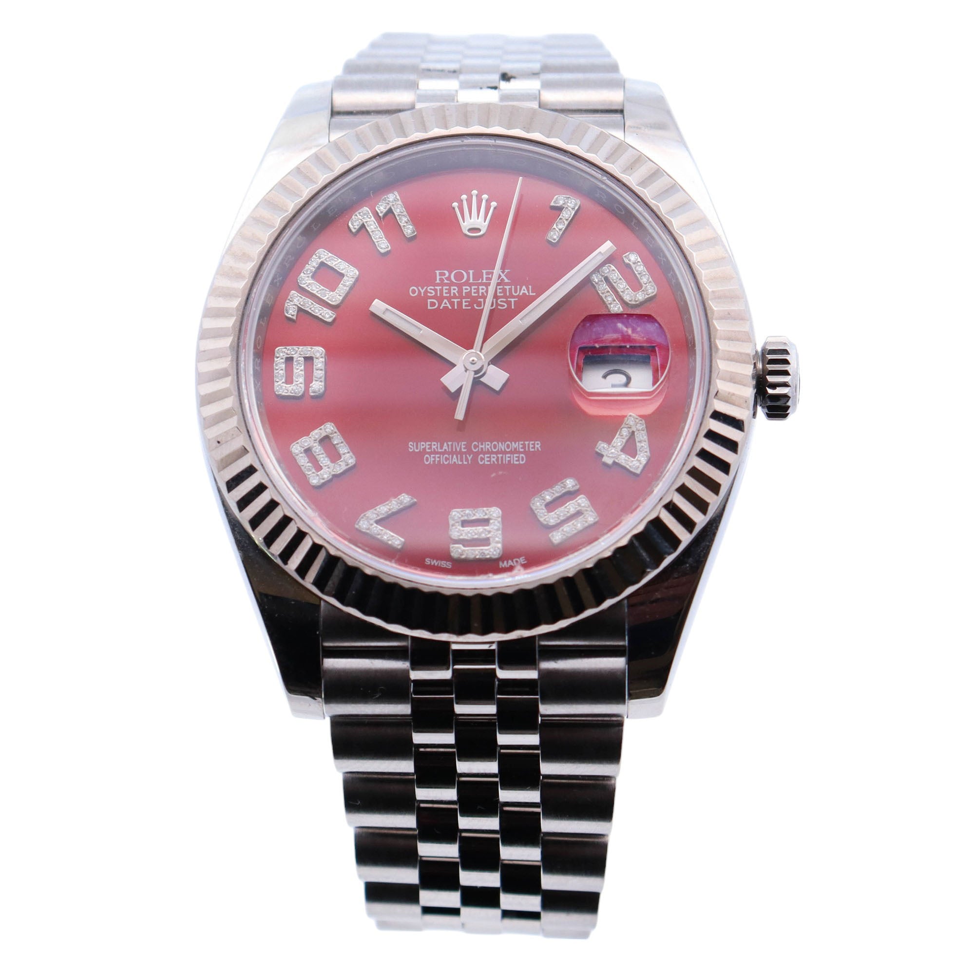 Rolex Datejust Stainless Steel 41mm Aftermarket Red Diamond Arabic Dial Watch Reference #: 126334 - Happy Jewelers Fine Jewelry Lifetime Warranty