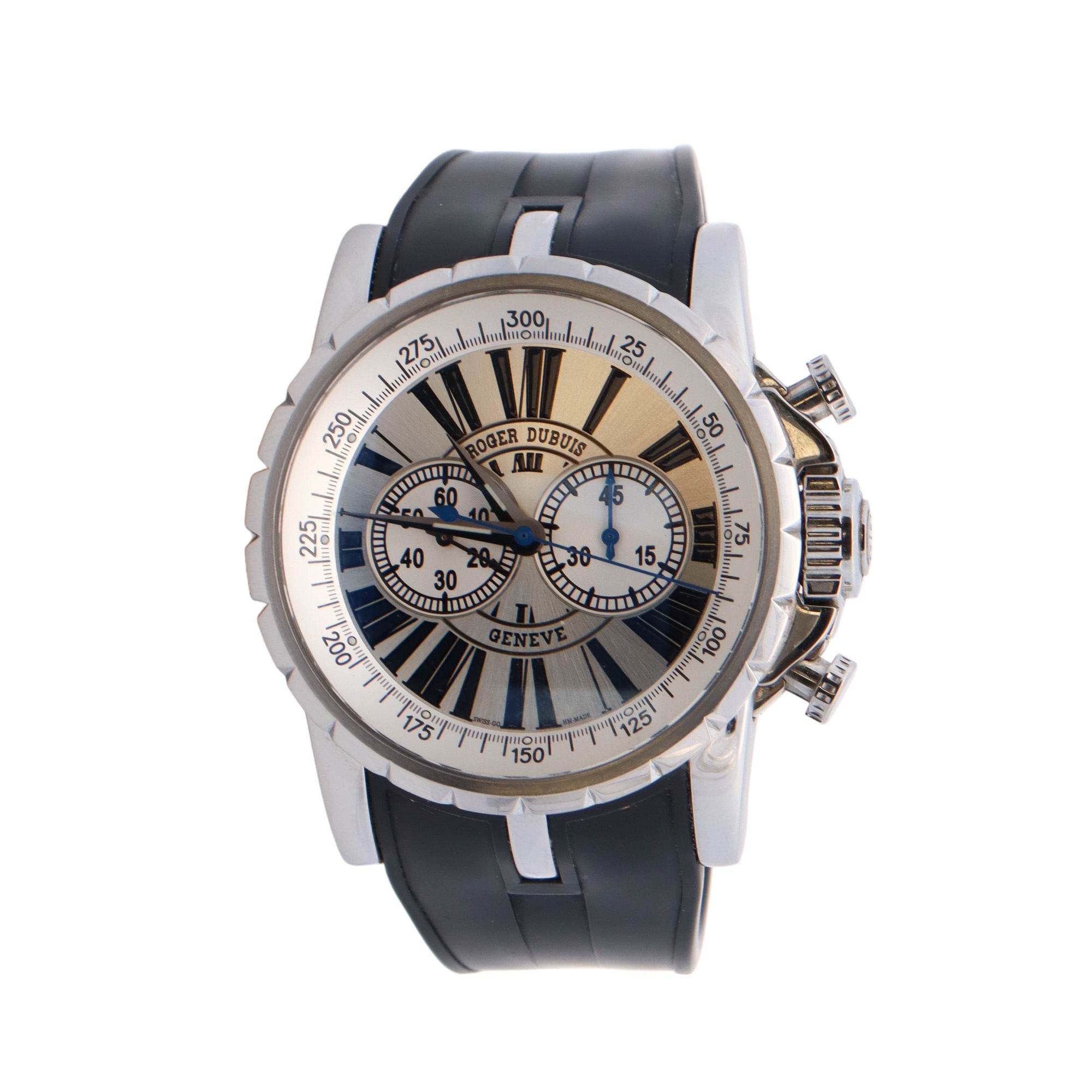 Roger Dubuis Excalibur Chrono Stainless Steel 46mm Silver Chronograph Roman Dial Watch Reference #: EX45 78 9 3.7AR - Happy Jewelers Fine Jewelry Lifetime Warranty