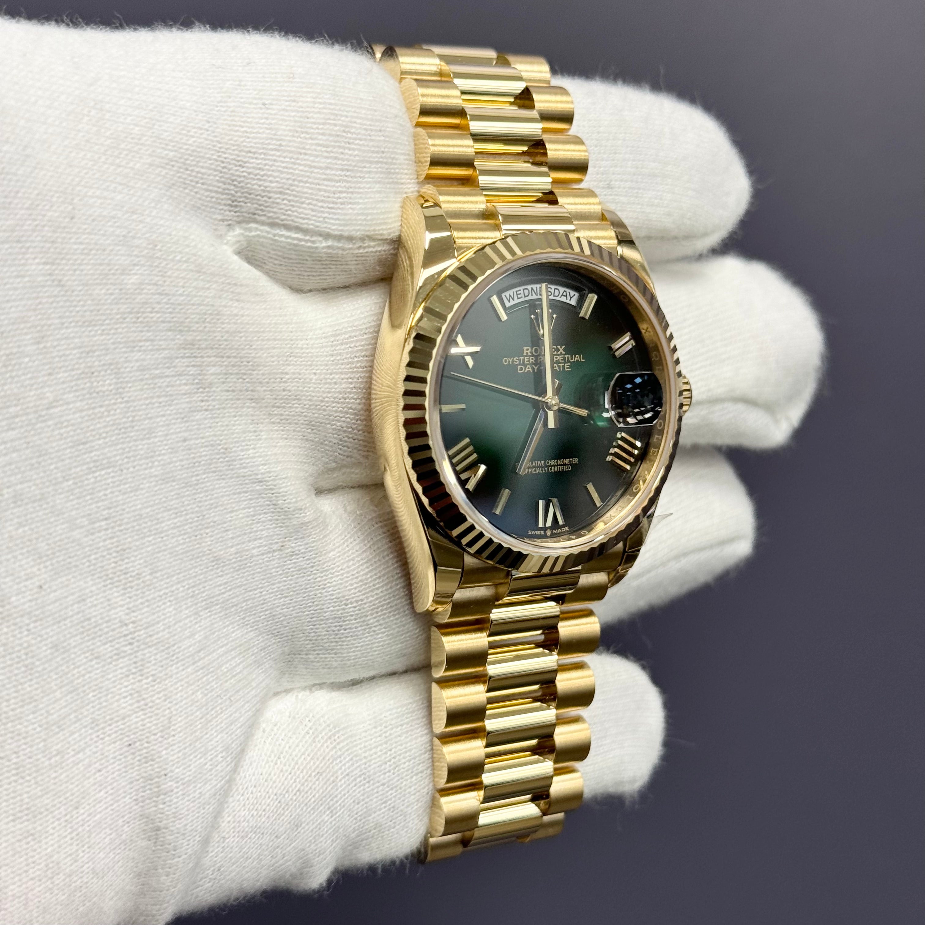 Rolex Day-Date 36mm Green Ombre Dial Watch Ref# 128238 - Happy Jewelers Fine Jewelry Lifetime Warranty