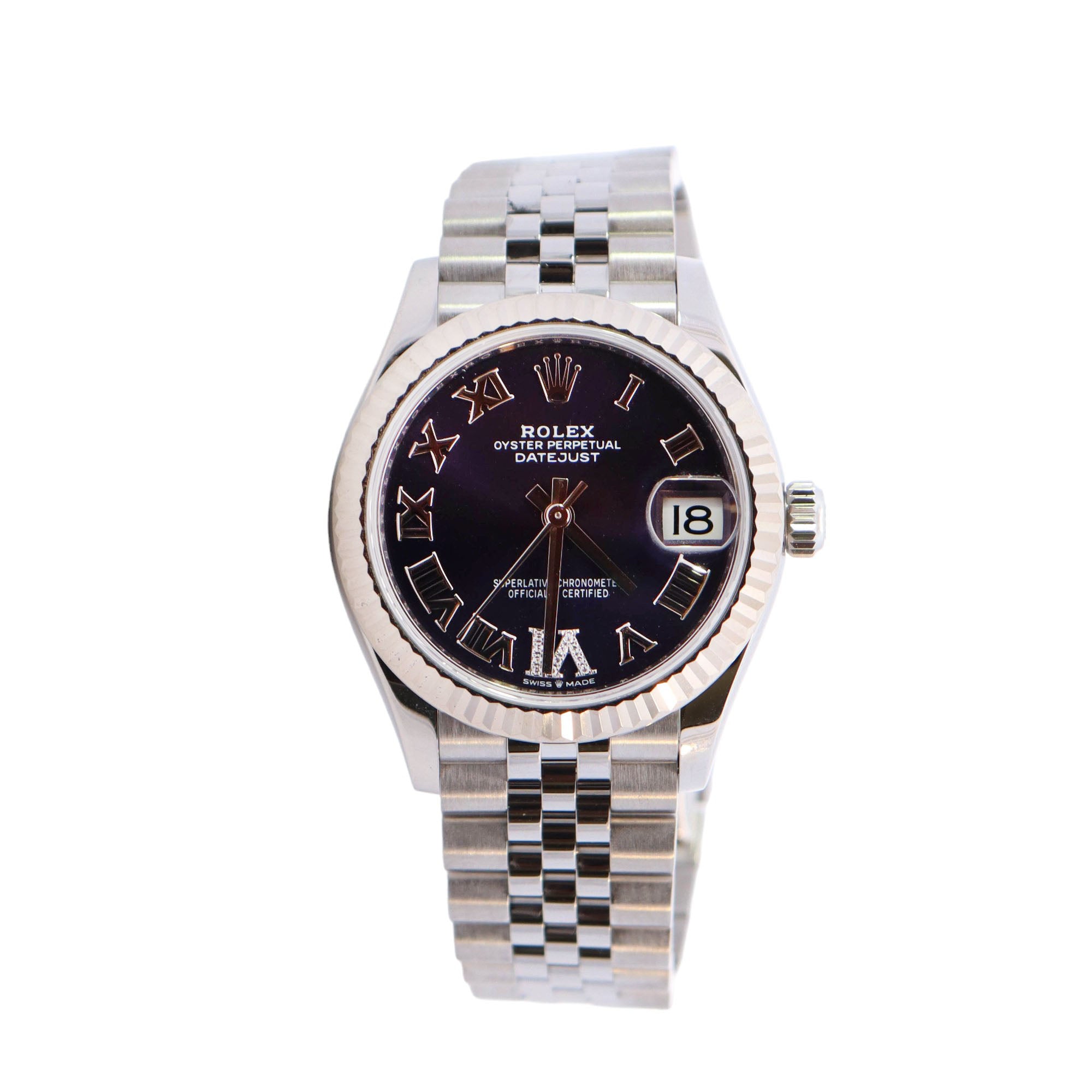Rolex Datejust Stainless Steel 31mm Purple Roman Dial Watch Reference #: 278274 - Happy Jewelers Fine Jewelry Lifetime Warranty