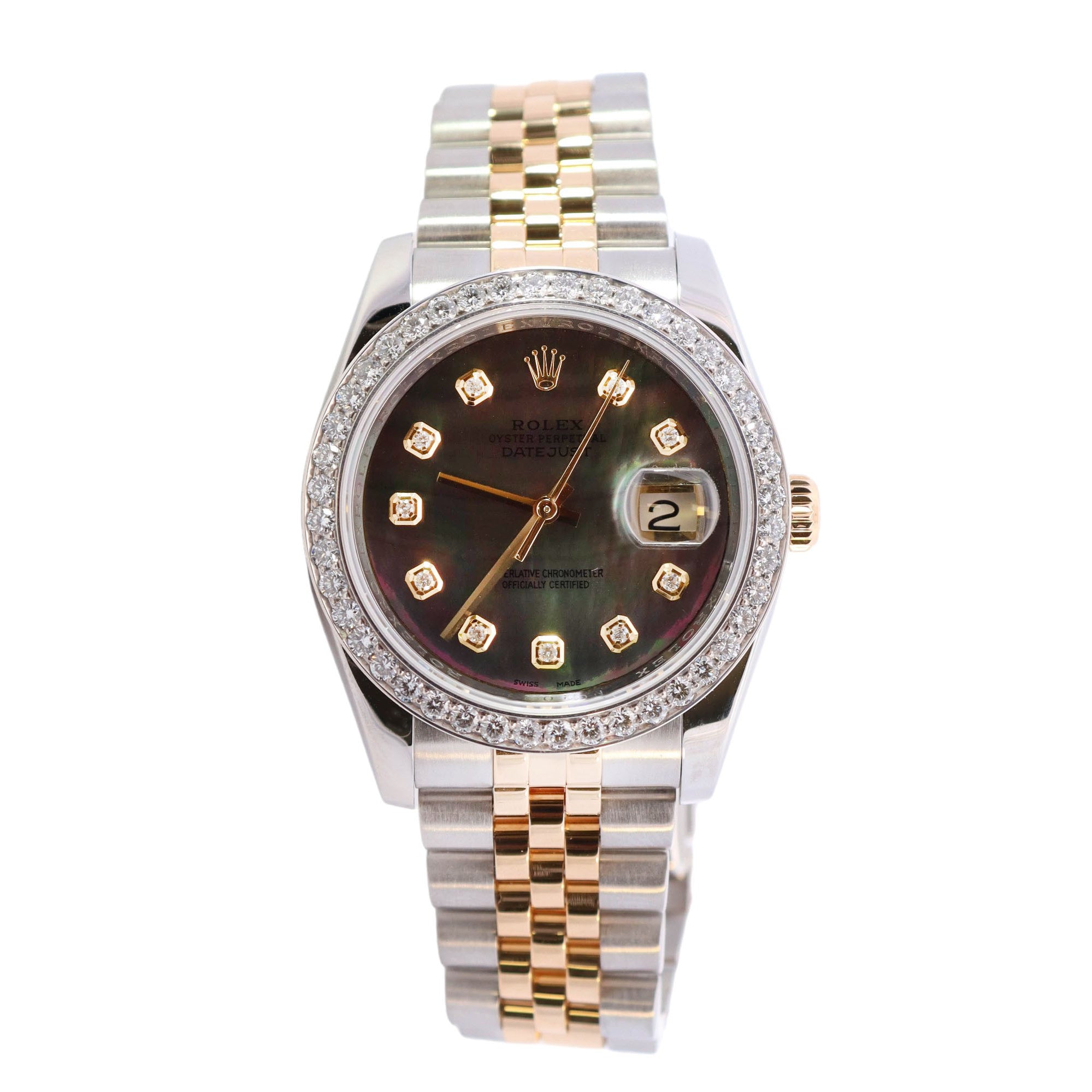 Rolex Datejust Two Tone Stainless Steel & Yellow Gold 36mm Custom Dark MOP Diamond Dial Watch Reference #: 116233 - Happy Jewelers Fine Jewelry Lifetime Warranty