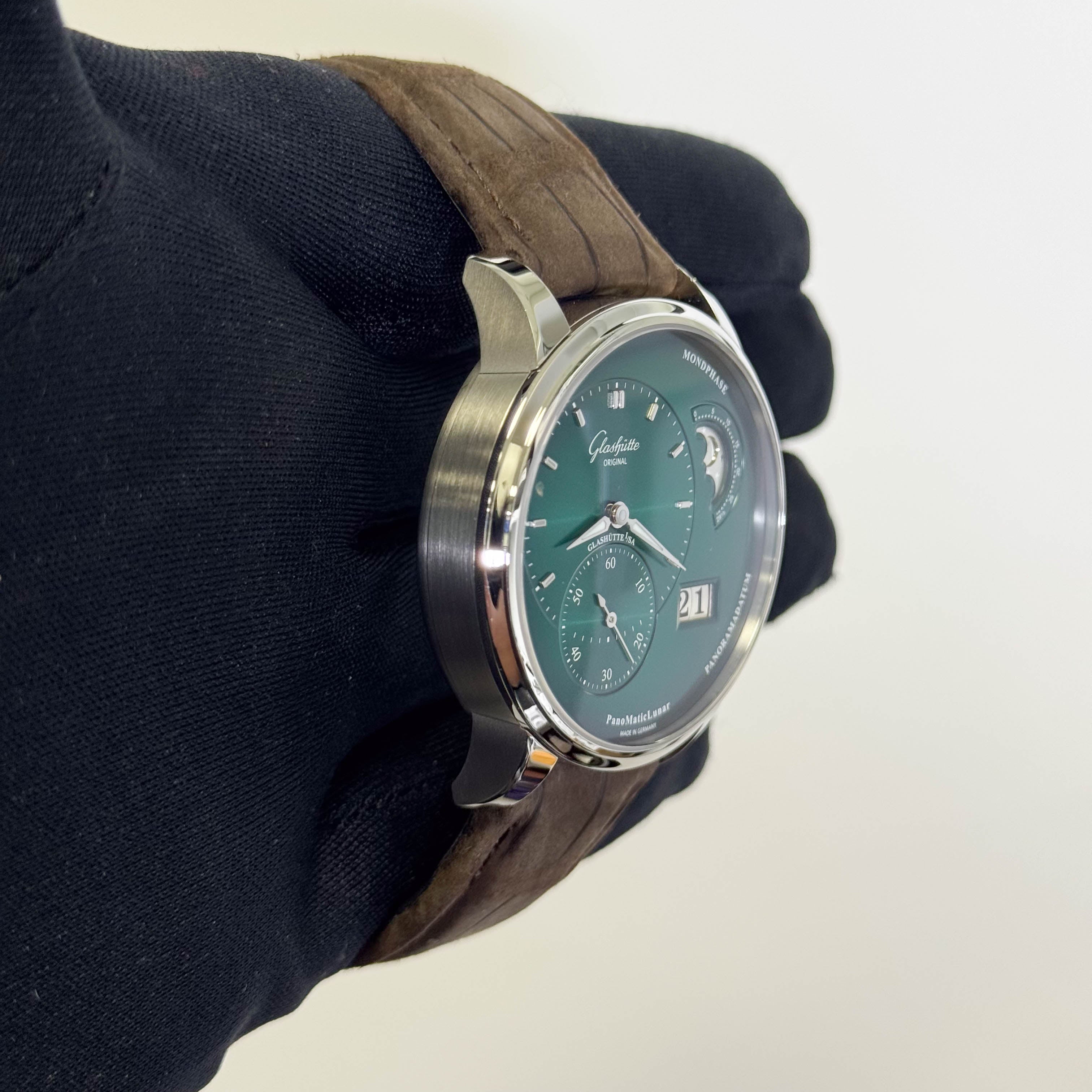 Glashutte PanoMatic Lunar 40mm Green Dial Watch Ref# 1-90-02-13-32-62 - Happy Jewelers Fine Jewelry Lifetime Warranty