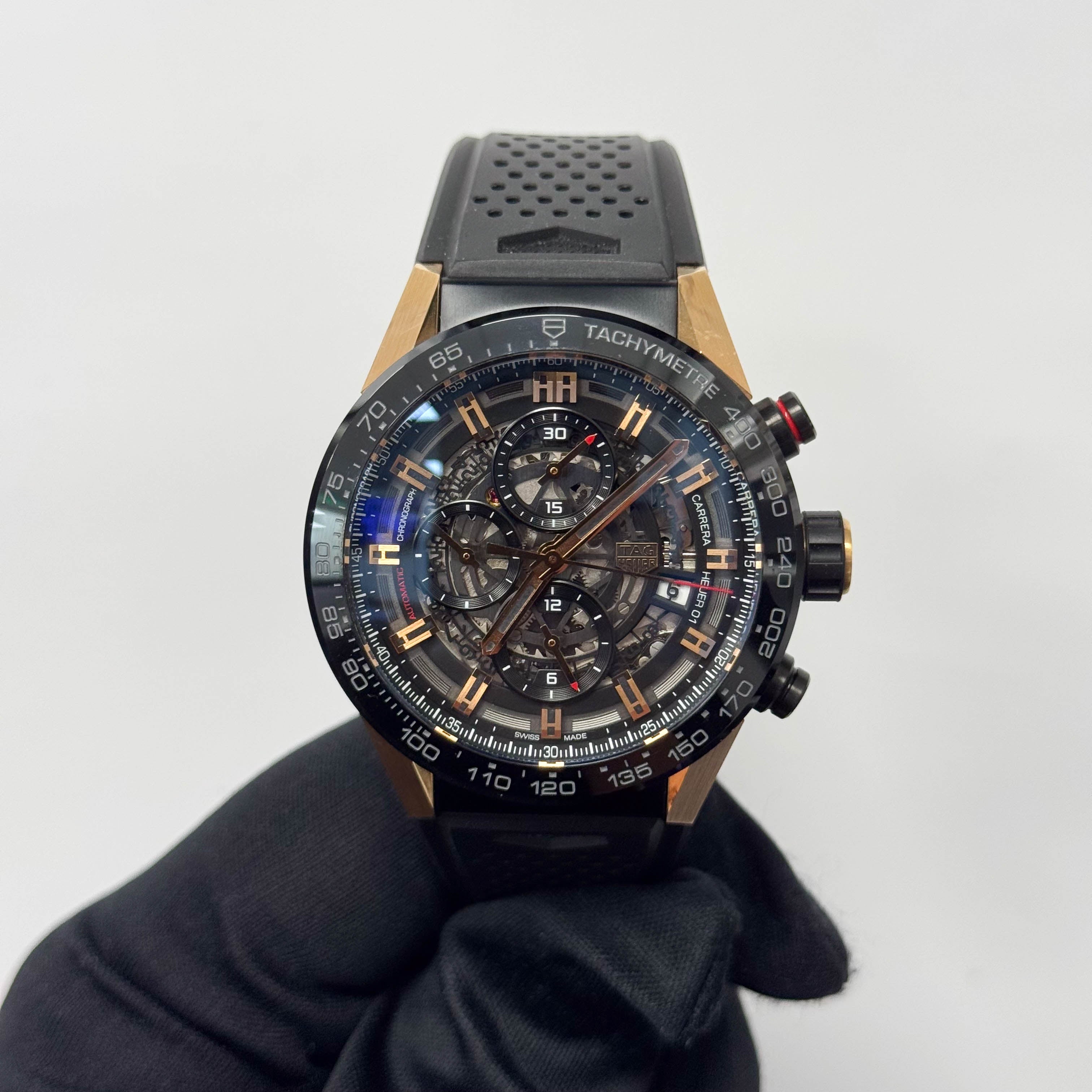 Tag Heuer Carrera Heuer 01 Chronograph 43mm Skeletonized Chronograph Dial Watch Ref# CAR205A.FT6087 - Happy Jewelers Fine Jewelry Lifetime Warranty