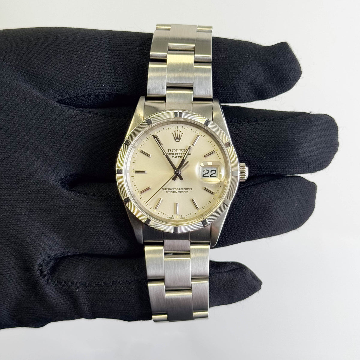 Rolex Oyster Perpetual Date 34mm Silver Dial Watch Ref# 15210