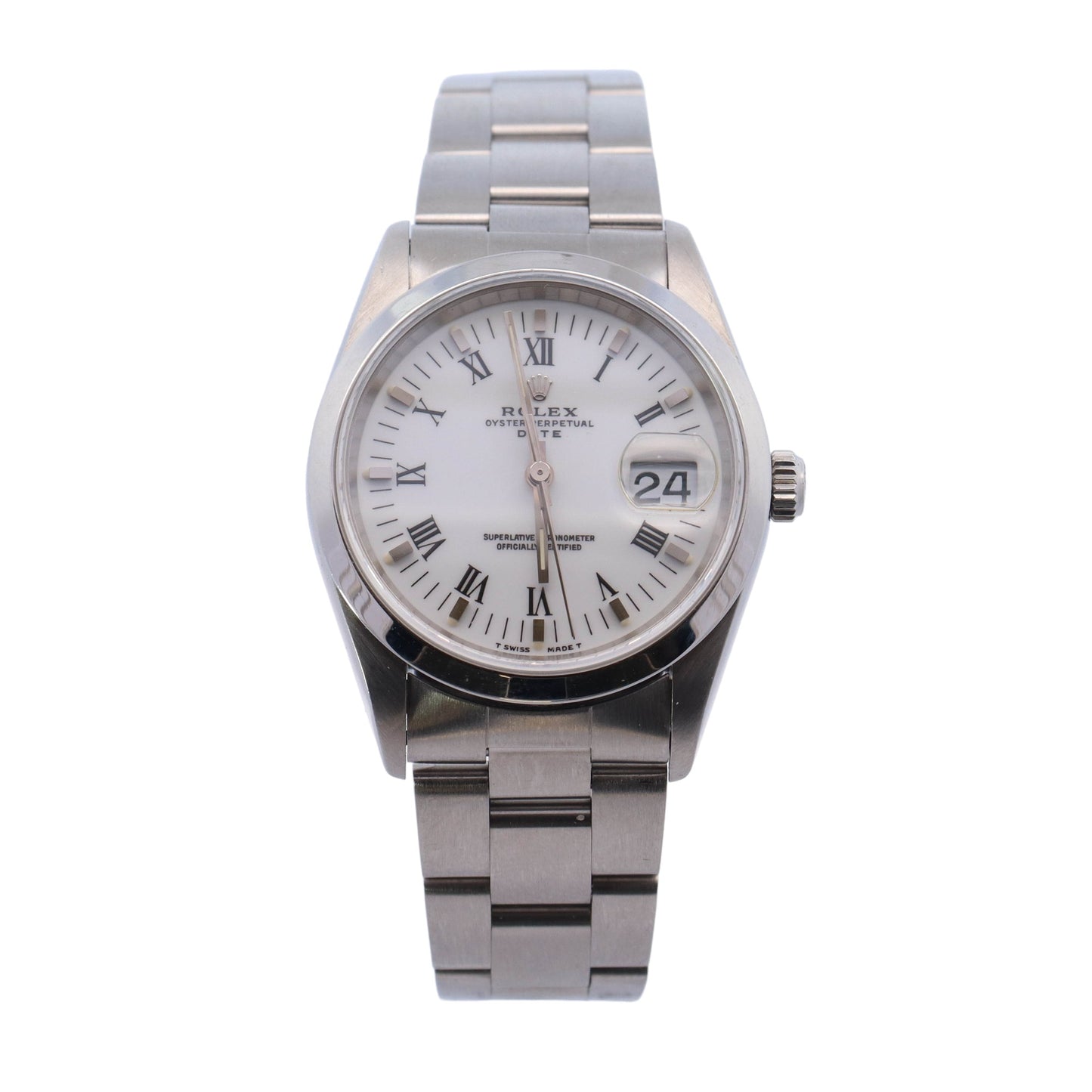 Rolex Oyster Perpetual Date Stainless Steel 34mm White Roman Dial Watch Reference #: 15200 - Happy Jewelers Fine Jewelry Lifetime Warranty