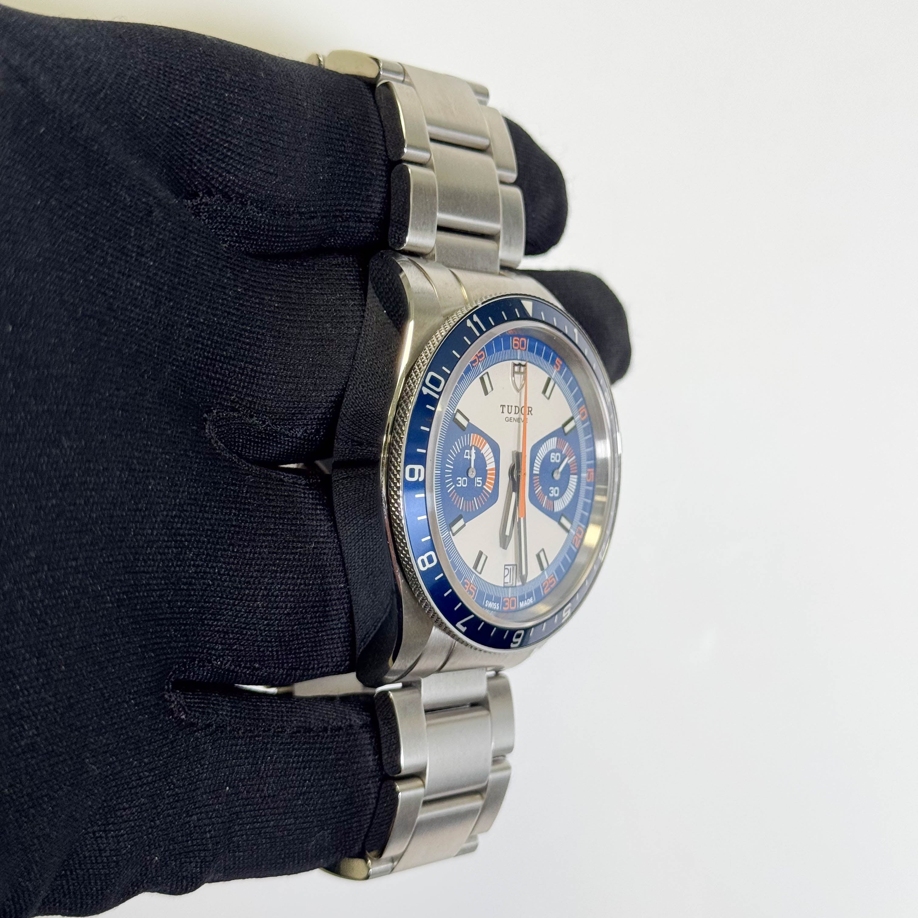 Tudor Heritage Chronograph 42mm White and Blue Dial Watch Ref# 70330B