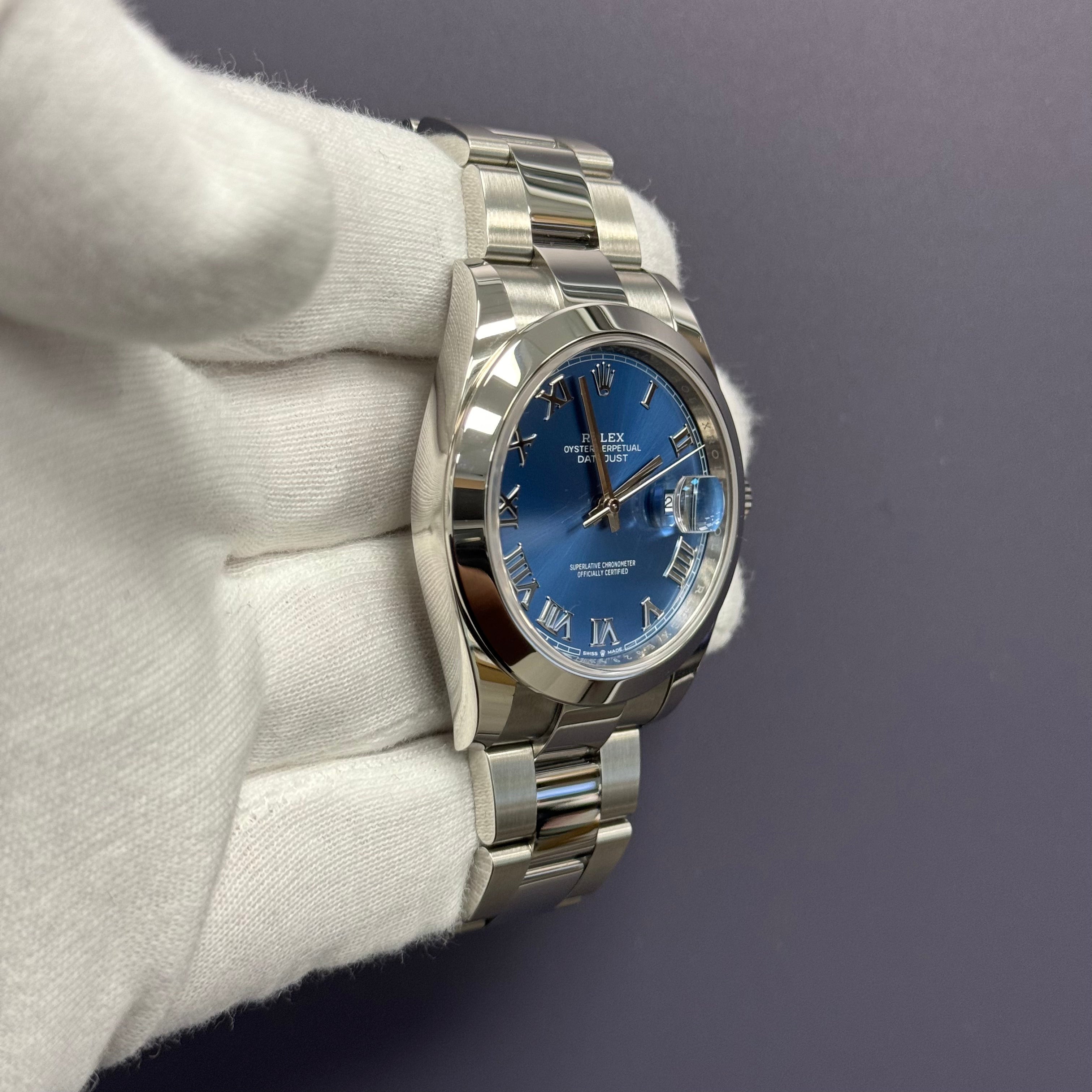 Rolex Datejust 41mm Stainless Steel Azzurro Blue Dial Ref# 126300 - Happy Jewelers Fine Jewelry Lifetime Warranty
