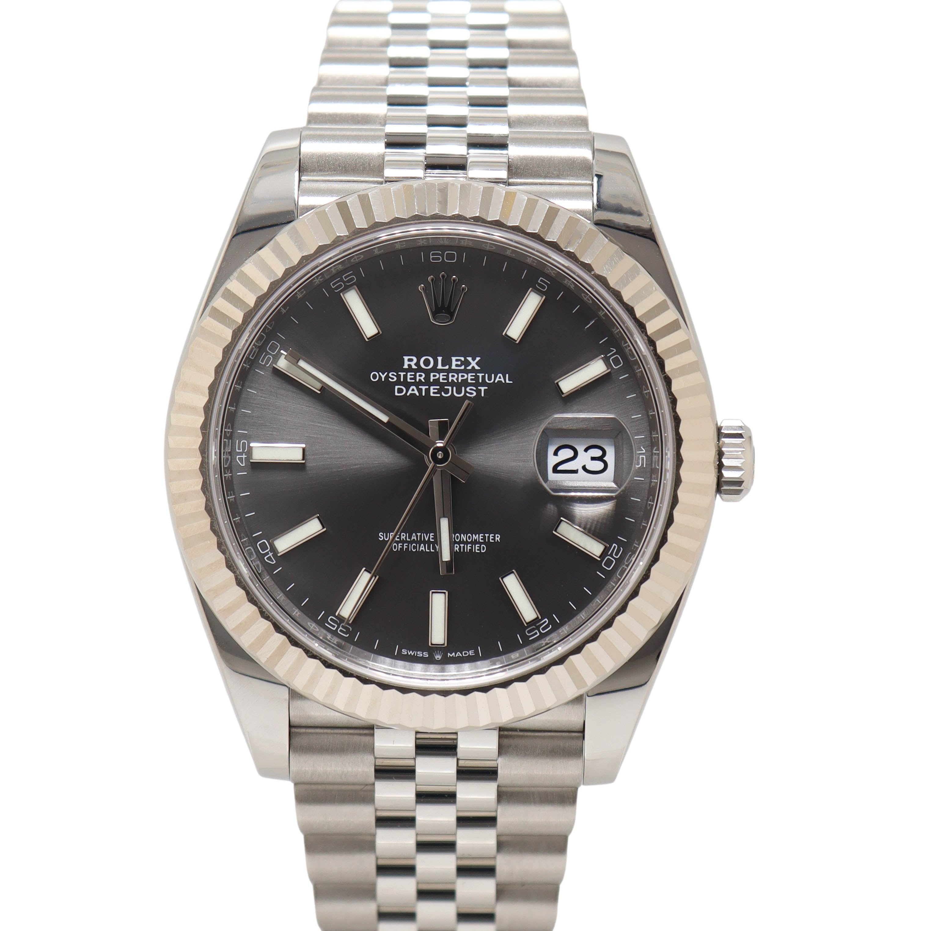 Rolex Datejust Stainless Steel 41mm Rhodium Stick Dial Watch Reference#: 126334 - Happy Jewelers Fine Jewelry Lifetime Warranty