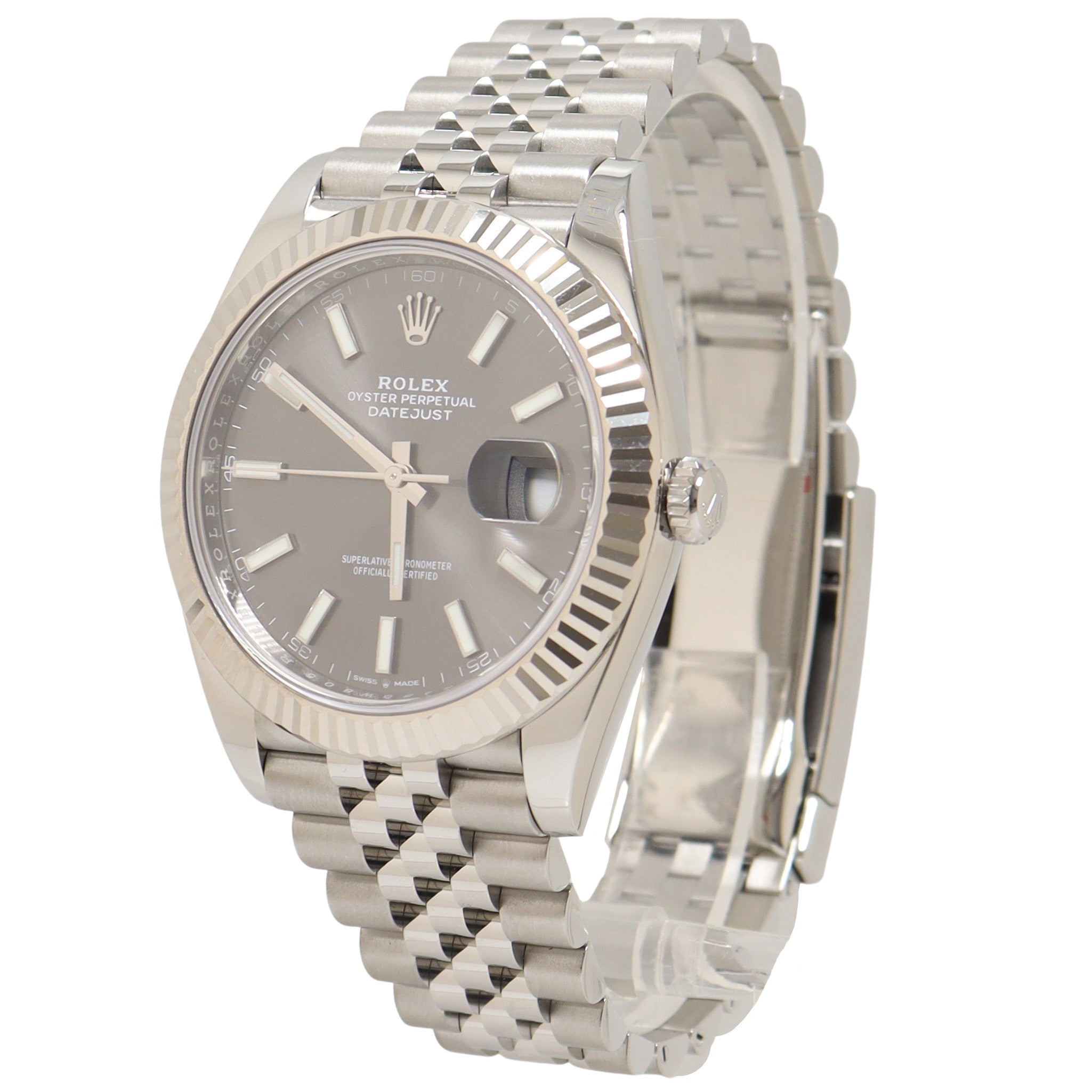 Rolex Datejust Stainless Steel 41mm Rhodium Stick Dial Watch Reference#: 126334 - Happy Jewelers Fine Jewelry Lifetime Warranty