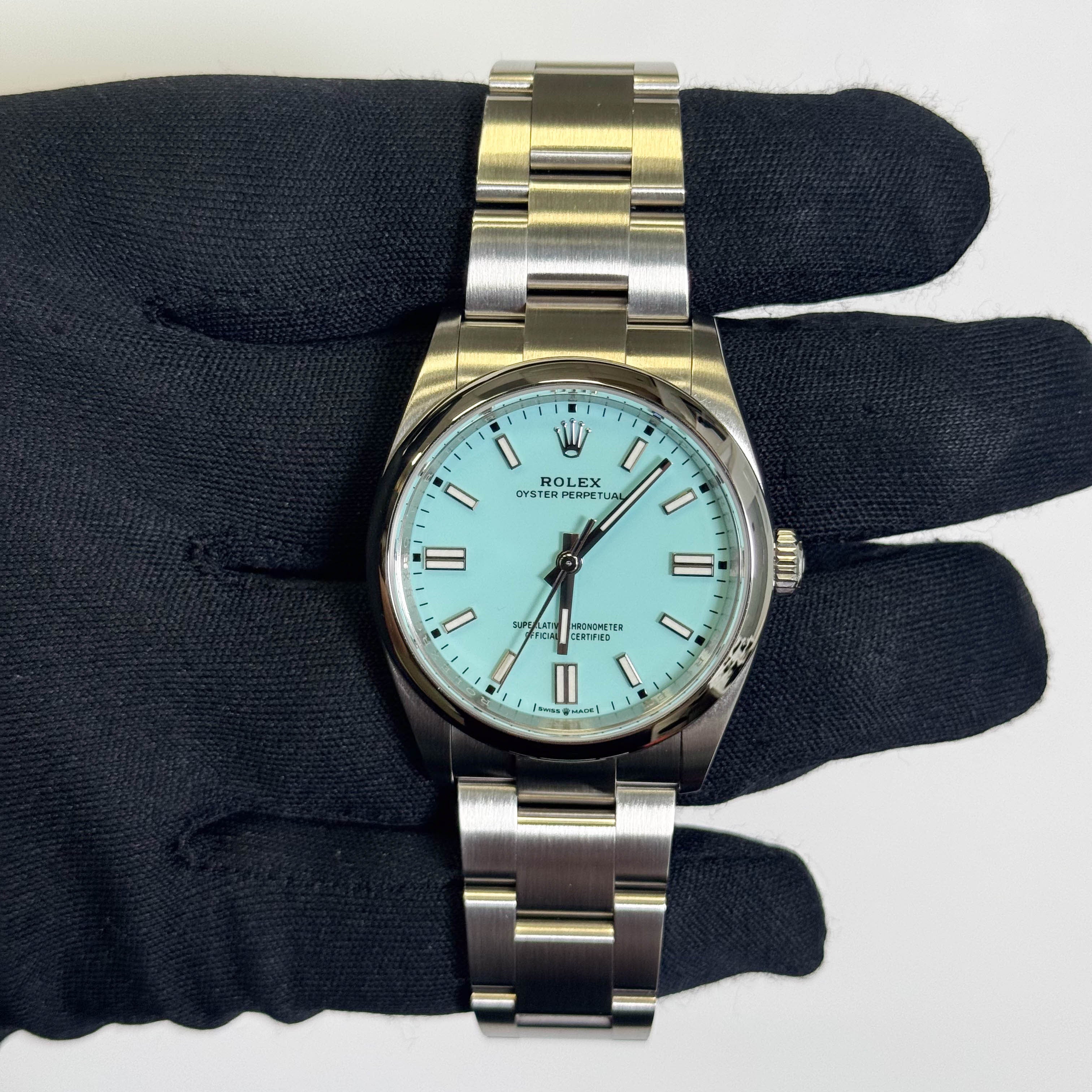 Rolex Oyster Perpetual 36mm Turqouaise` Dial Watch Ref# 126000 - Happy Jewelers Fine Jewelry Lifetime Warranty