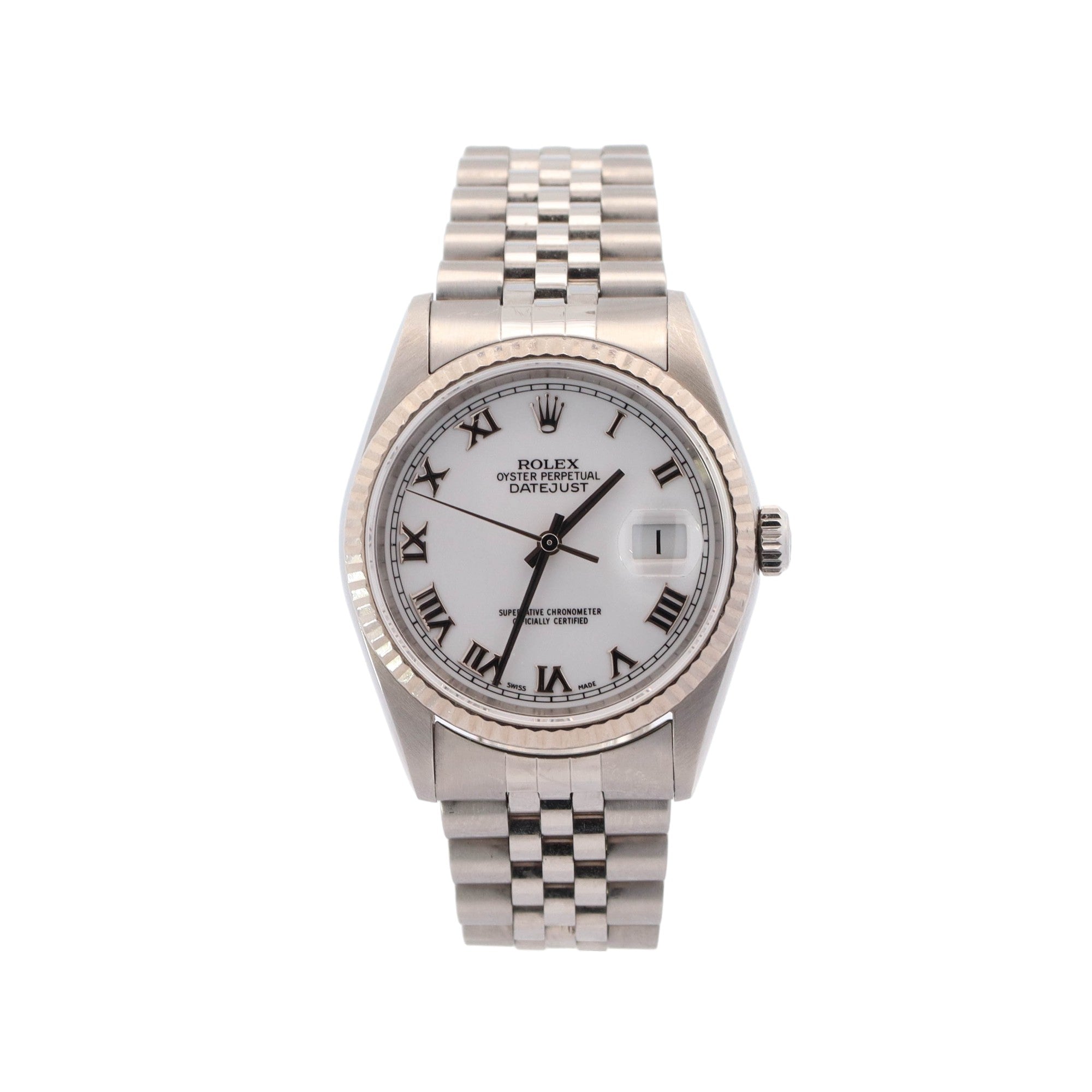 Rolex Datejust Stainless Steel 36mm White Roman Dial Watch Reference #: 16234 - Happy Jewelers Fine Jewelry Lifetime Warranty