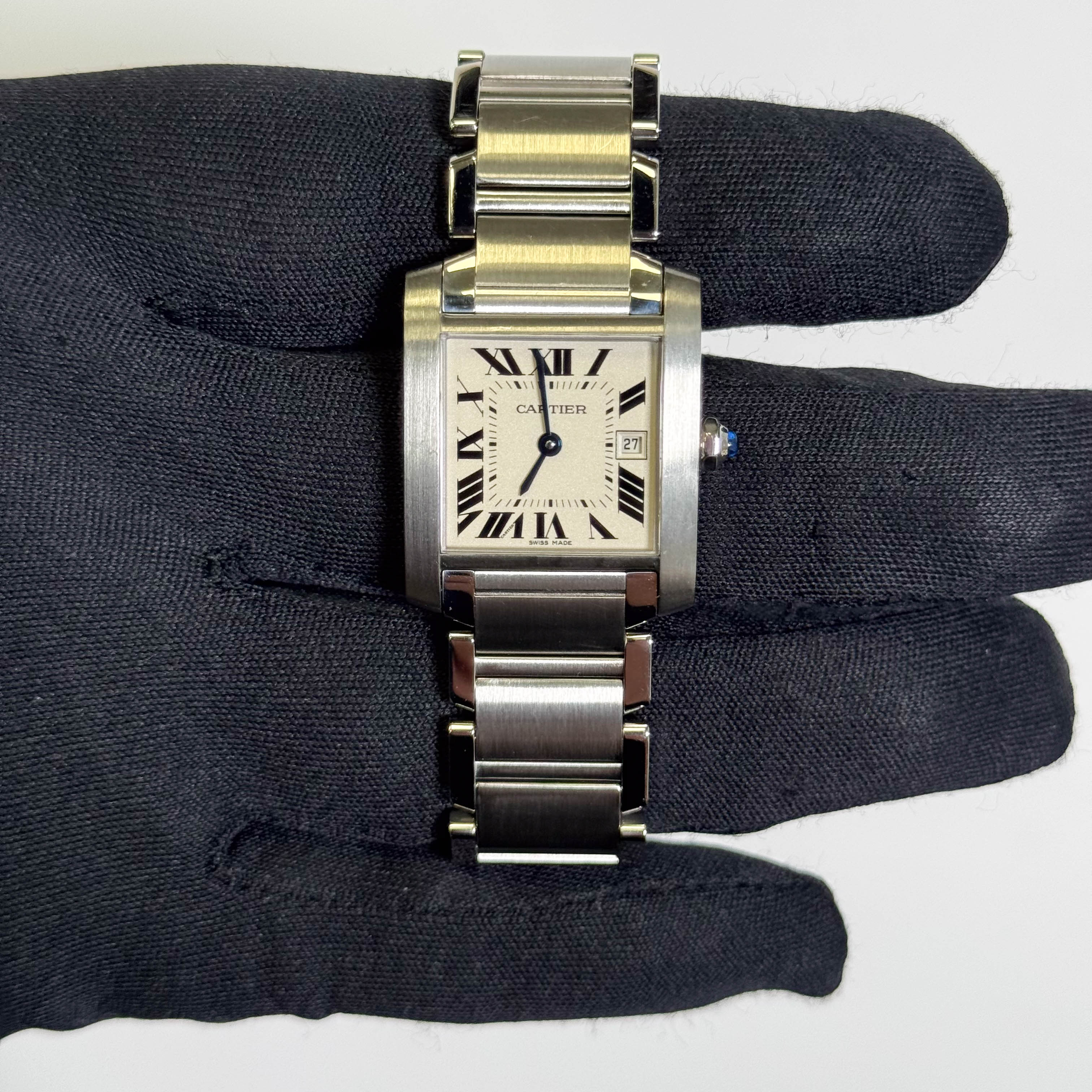 Cartier Tank Stainless Steel 25mm White/Ivory Dial Watch Ref# W51011Q3 - Happy Jewelers Fine Jewelry Lifetime Warranty