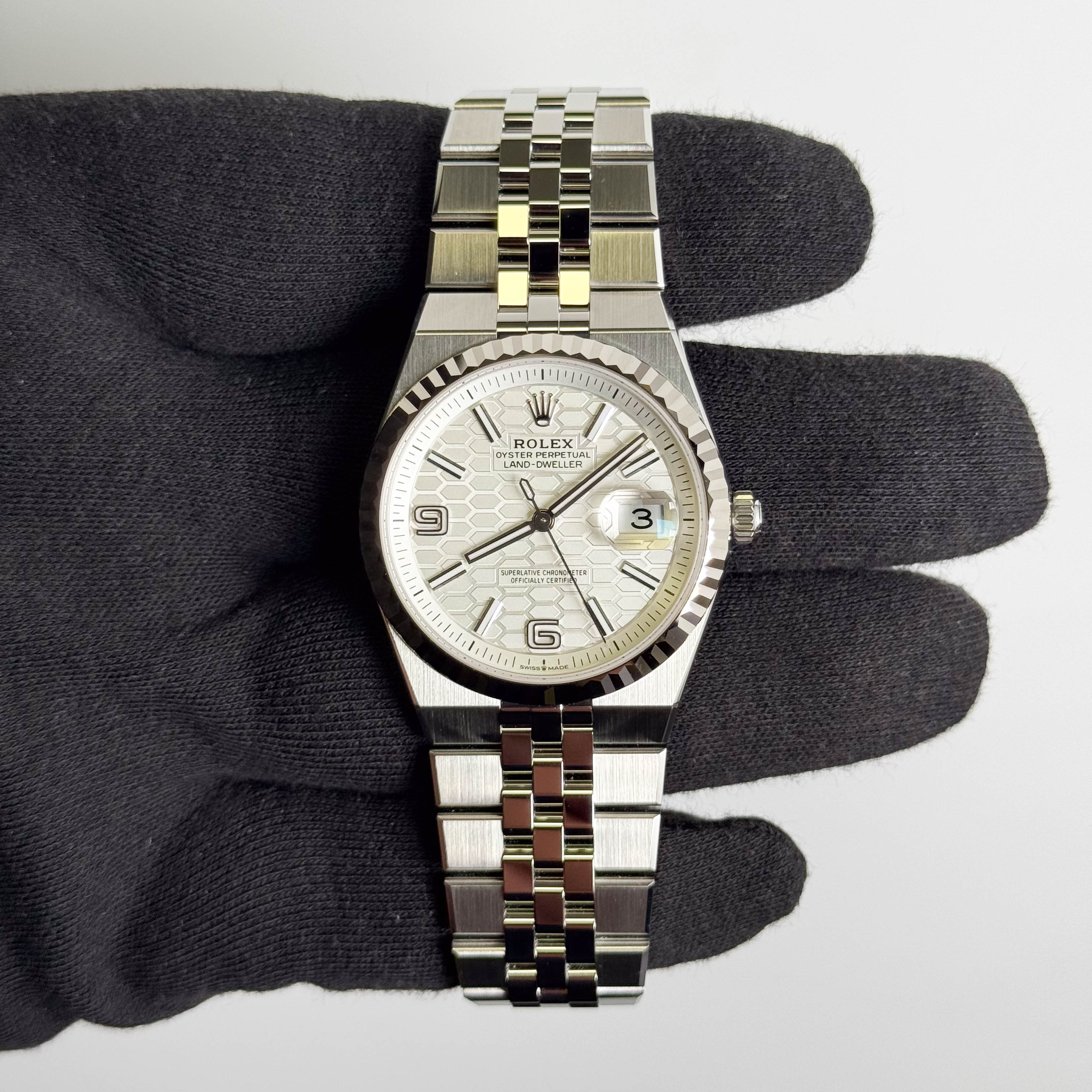 Rolex Land-Dweller 36mm White Honeycomb Dial Watch Ref# 127234