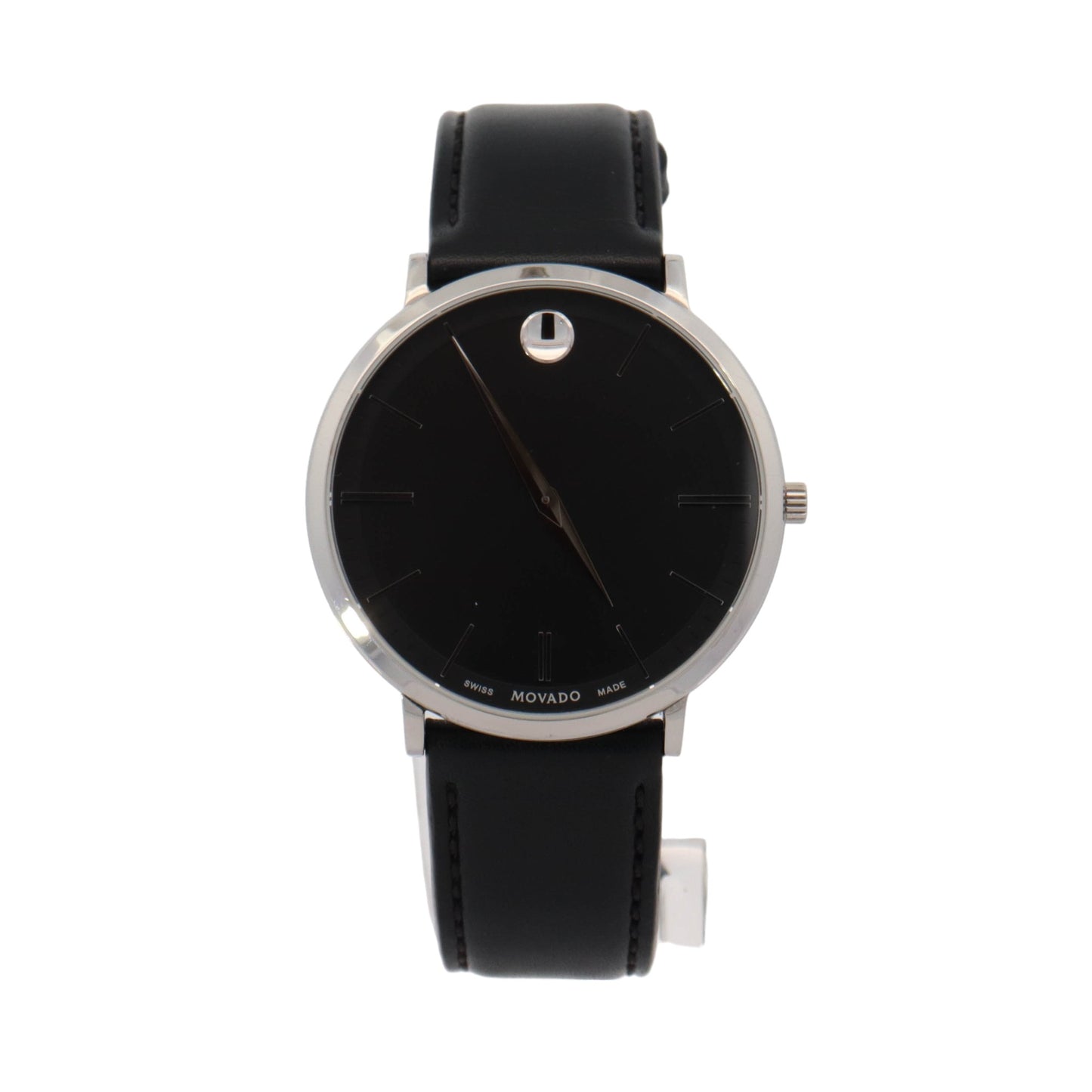 Movado Ultra Slim Stainless Steel 40mm Black Stick Dial Watch Ref#  65.1.14.1395
