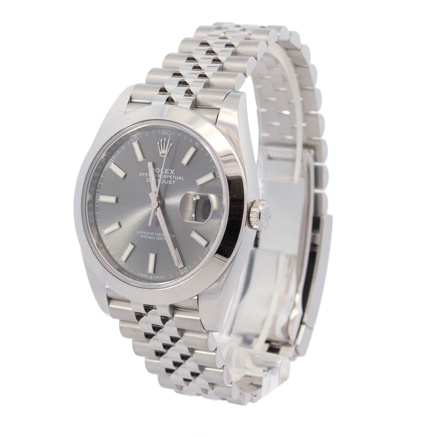 Rolex Datejust Stainless Steel 41mm Rhodium Stick Dial Watch Reference #: 126300 - Happy Jewelers Fine Jewelry Lifetime Warranty