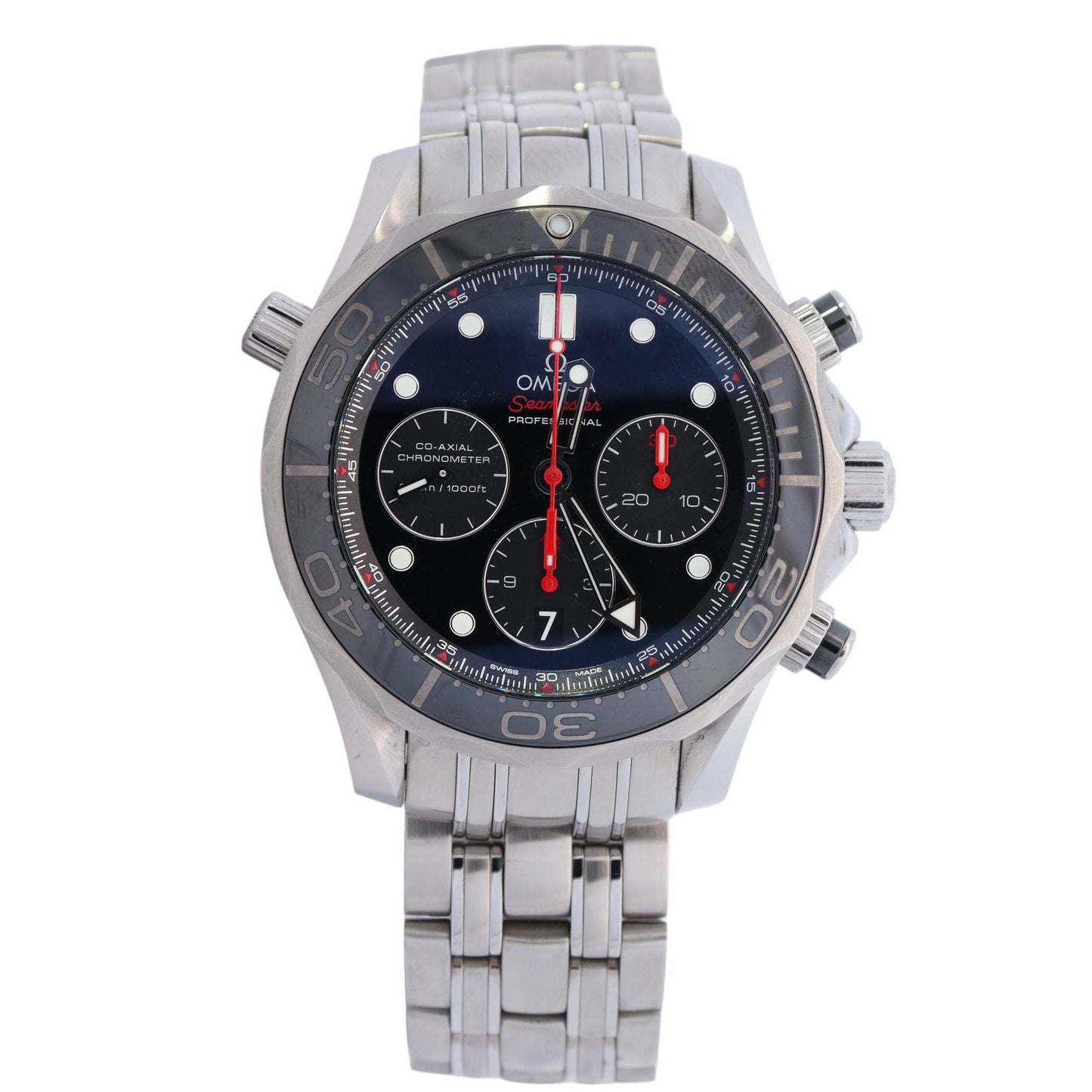 Omega Seamaster Chronograph 300m Stainless Steel 44mm Black Chronograph Dot Dial Watch  Reference #: 212.30.44.50.01.001 - Happy Jewelers Fine Jewelry Lifetime Warranty