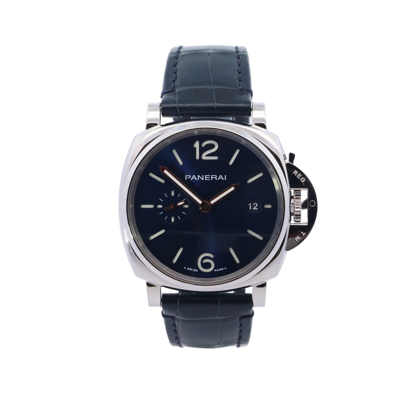 Panerai Luminor Due Stainless Steel 42mm Blue Stick & Roman Dial Watch Reference #: PAM01274 - Happy Jewelers Fine Jewelry Lifetime Warranty