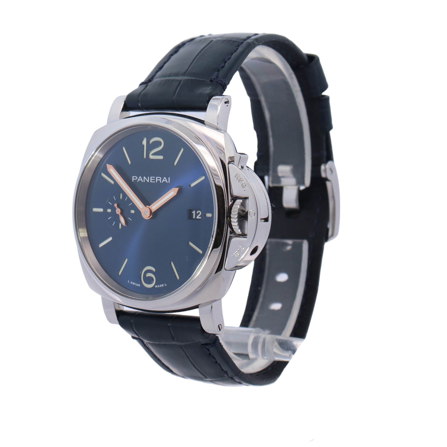 Panerai Luminor Due Stainless Steel 42mm Blue Stick & Roman Dial Watch Reference #: PAM01274 - Happy Jewelers Fine Jewelry Lifetime Warranty