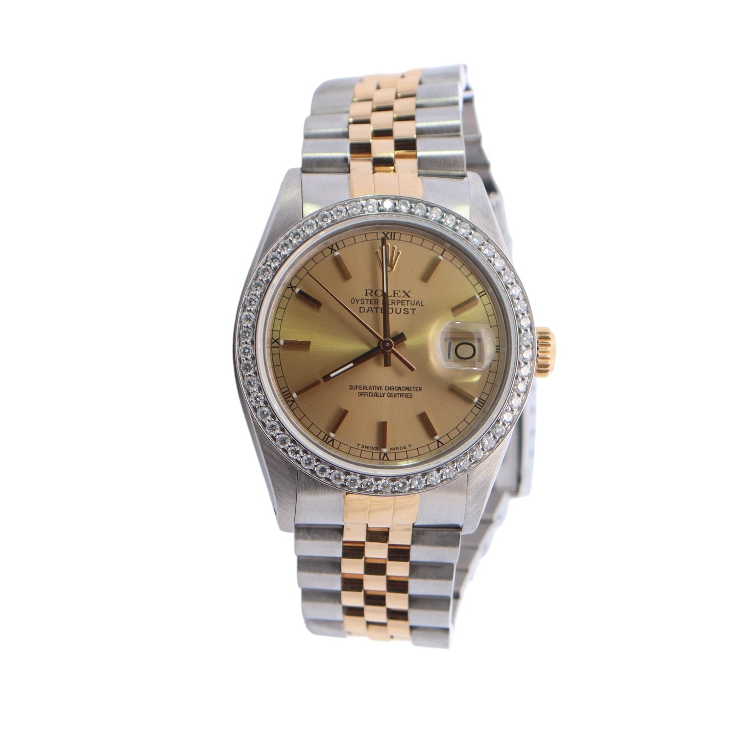 Rolex Datejust Two Tone Steel & Yellow Gold Champagne Stick Dial Watch Reference #: 16013 - Happy Jewelers Fine Jewelry Lifetime Warranty